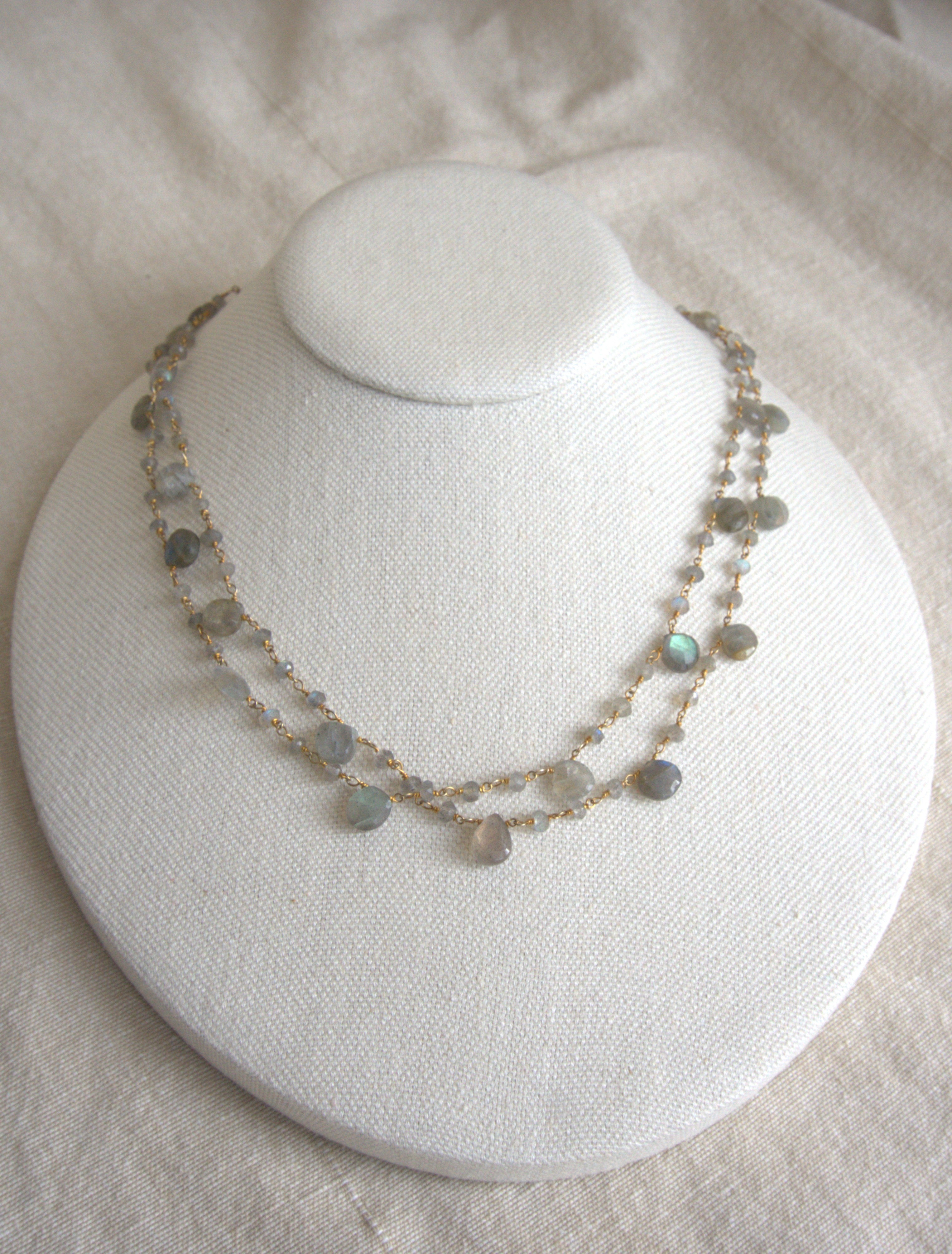 Collana Rosario lunga con pietre a goccia - labradorite