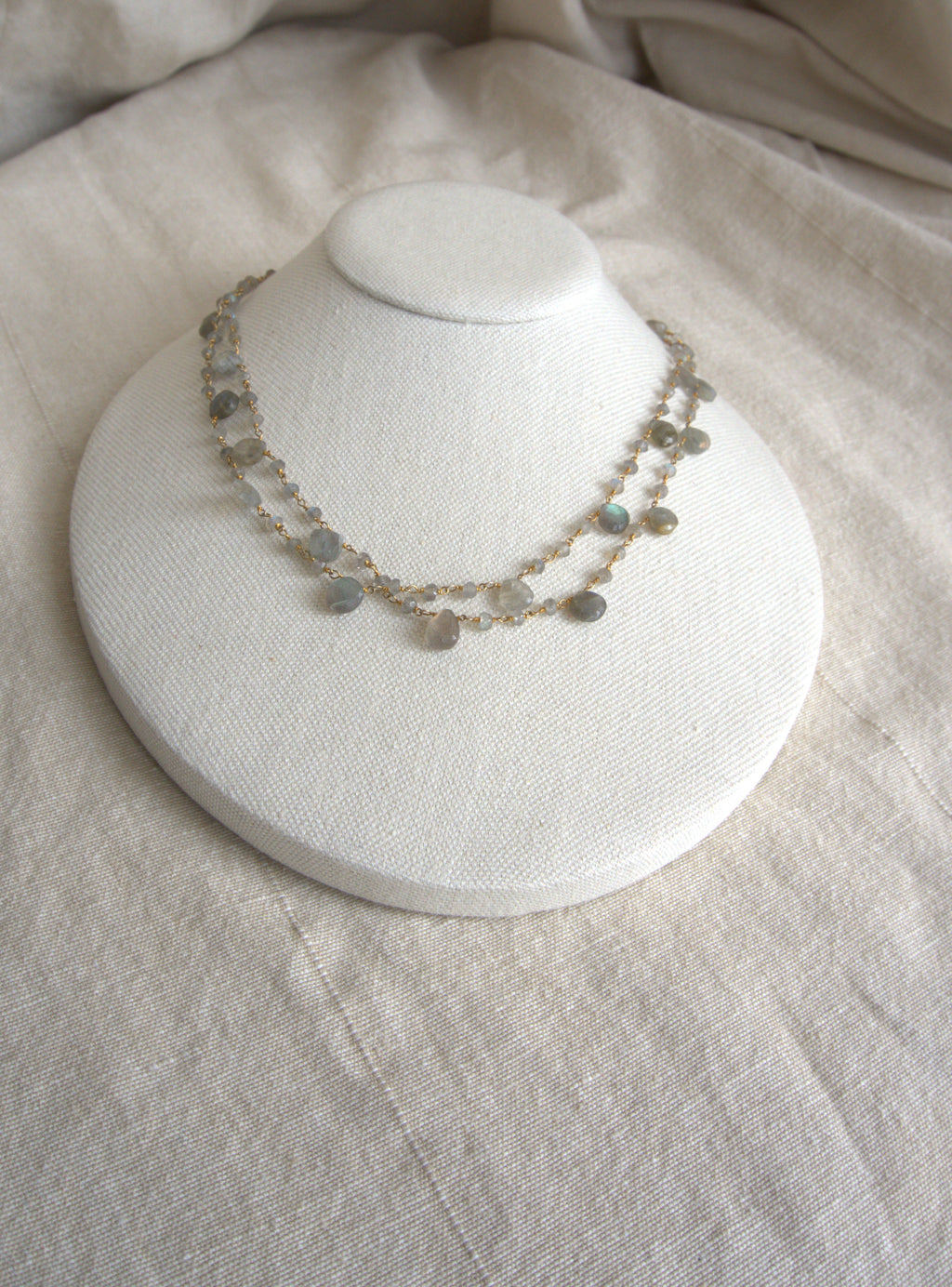 Collana Rosario lunga con pietre a goccia - labradorite