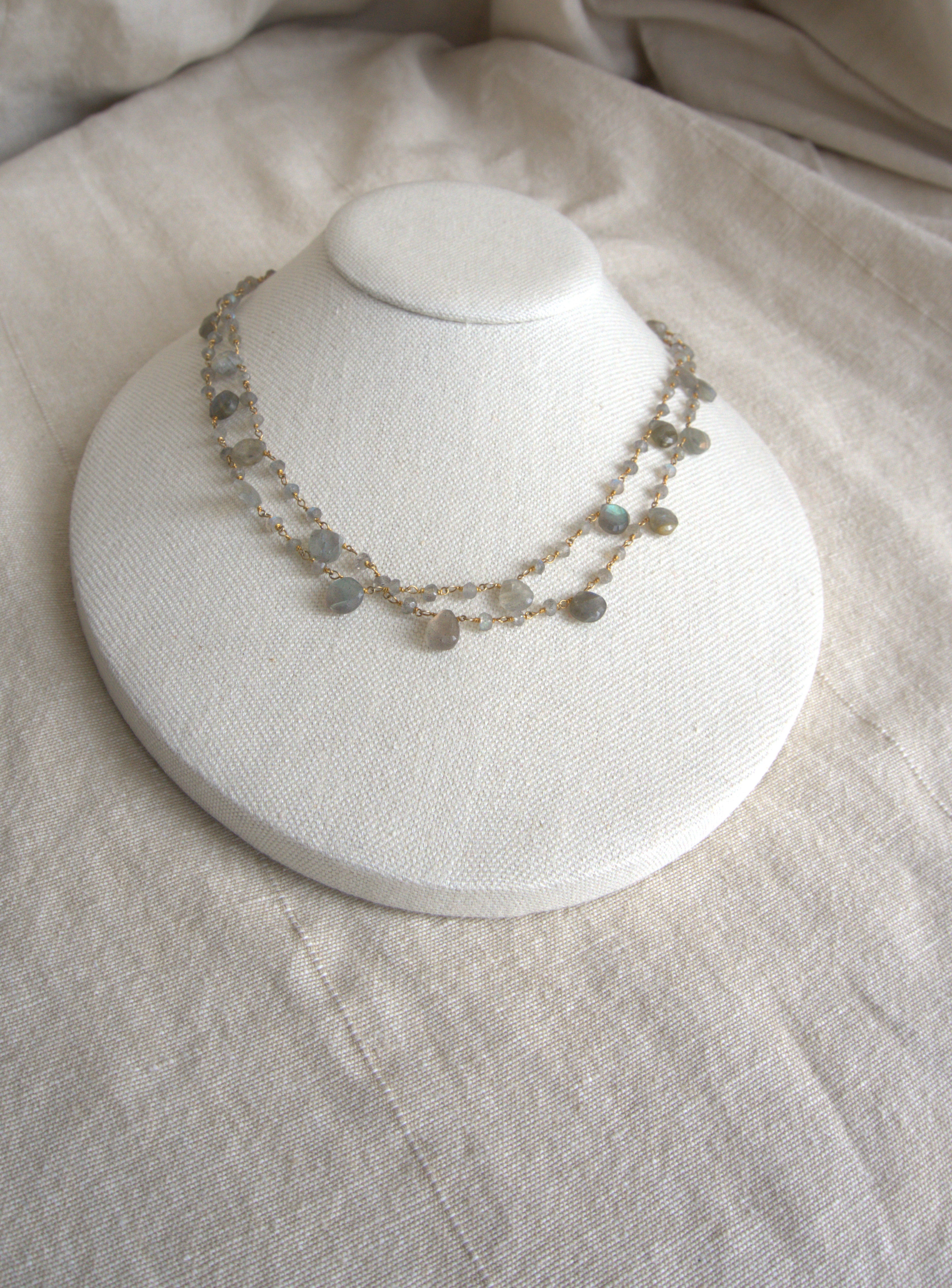 Collana Rosario lunga con pietre a goccia - labradorite