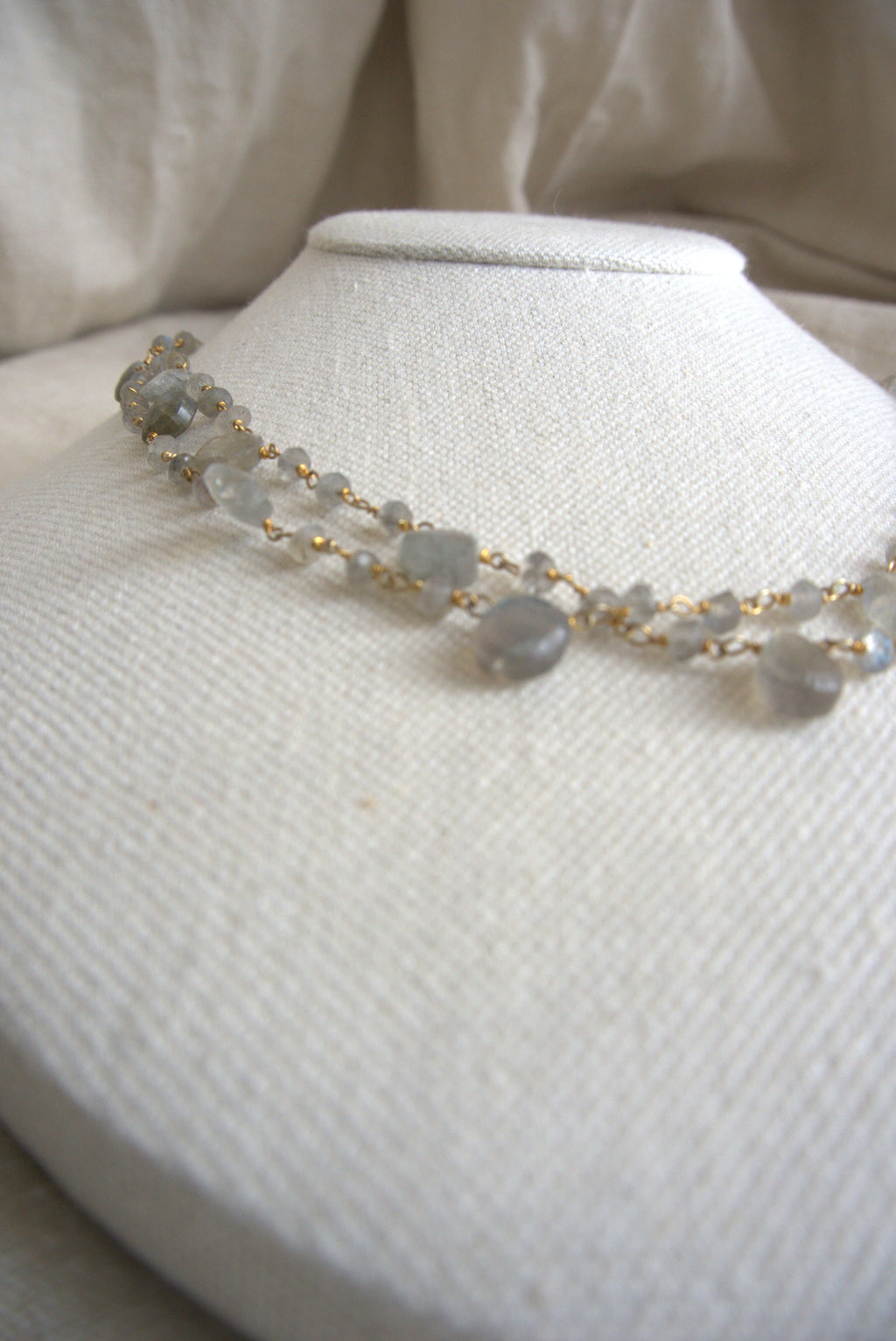 Collana Rosario lunga con pietre a goccia - labradorite