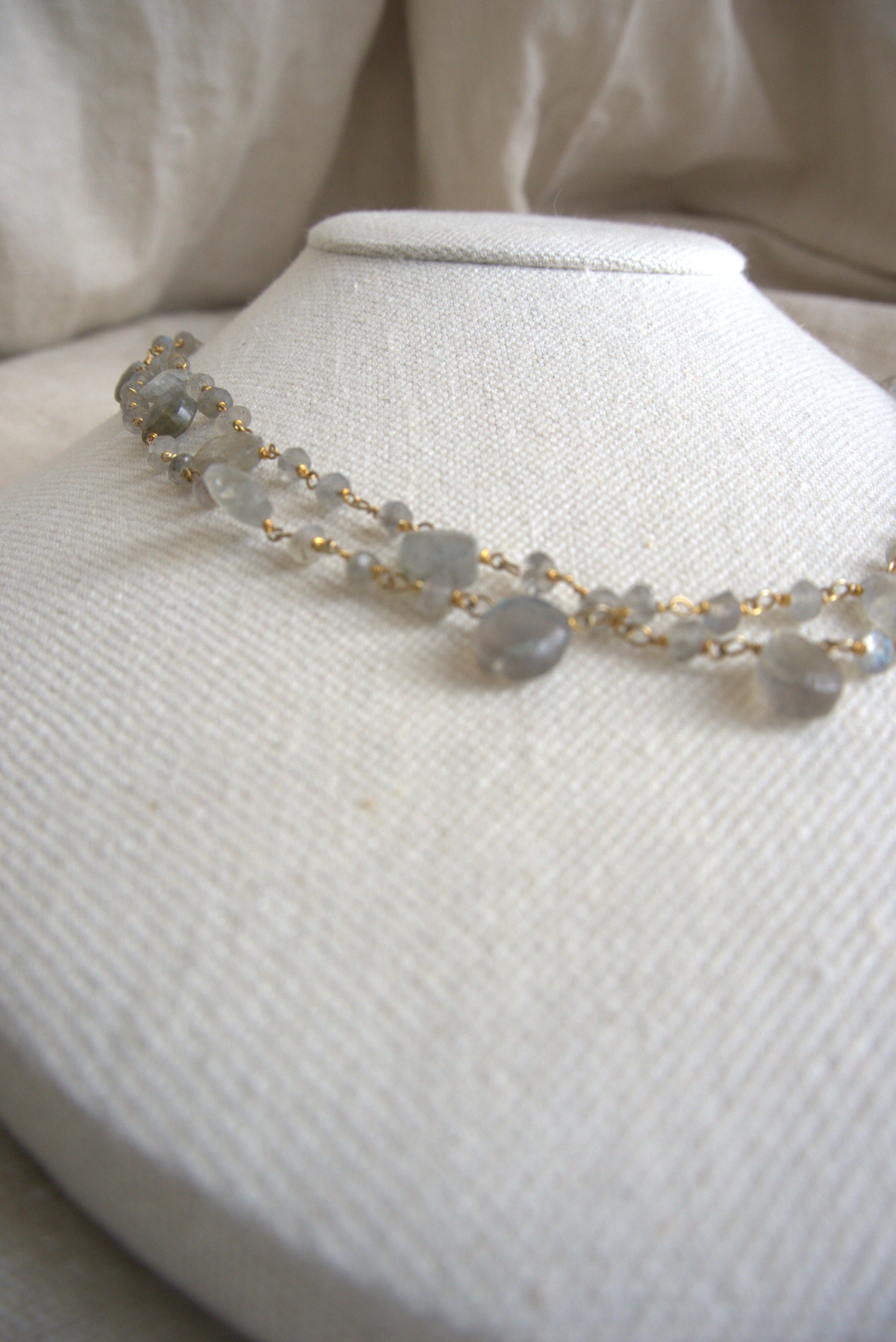 Collana Rosario lunga con pietre a goccia - labradorite