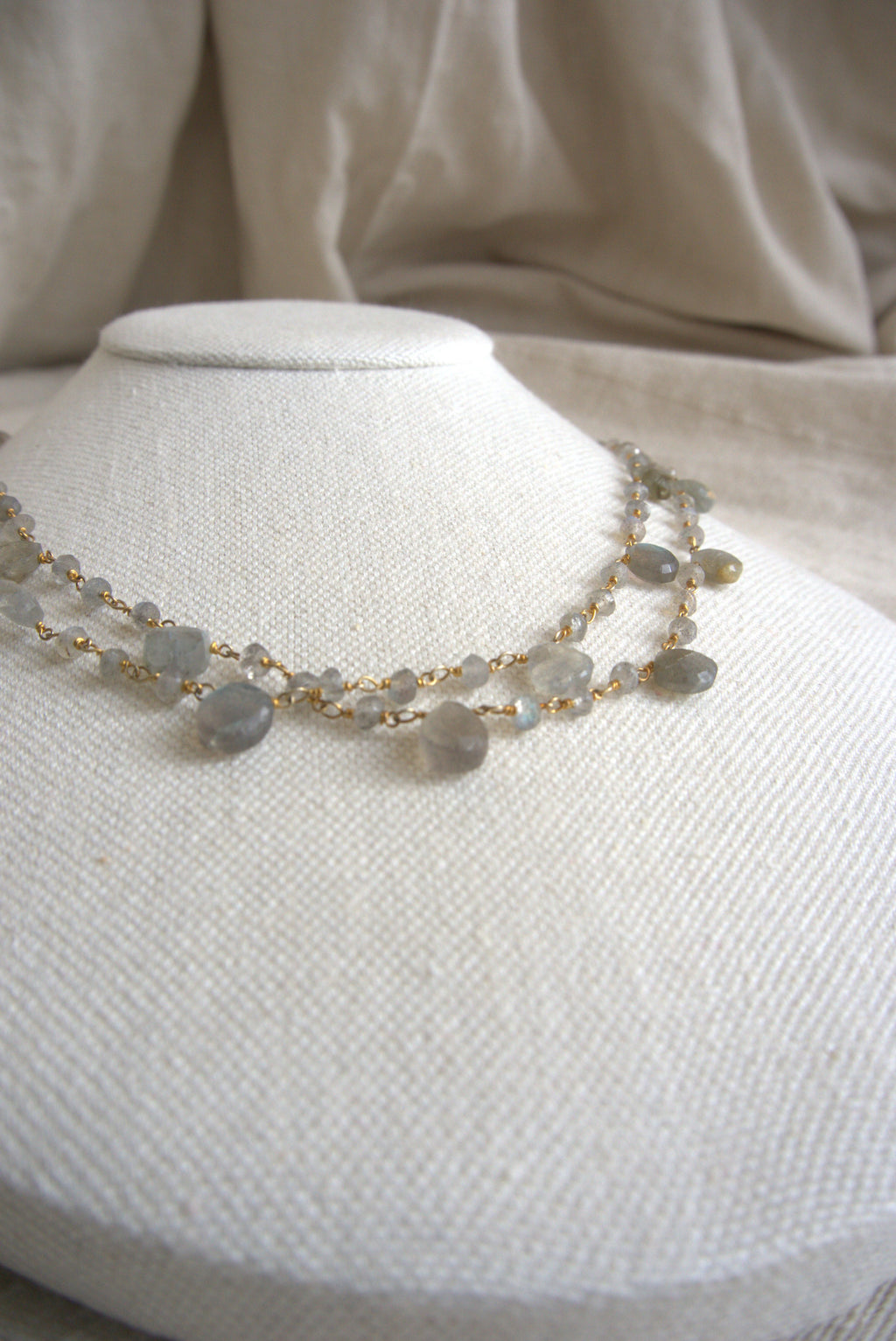 Collana Rosario lunga con pietre a goccia - labradorite