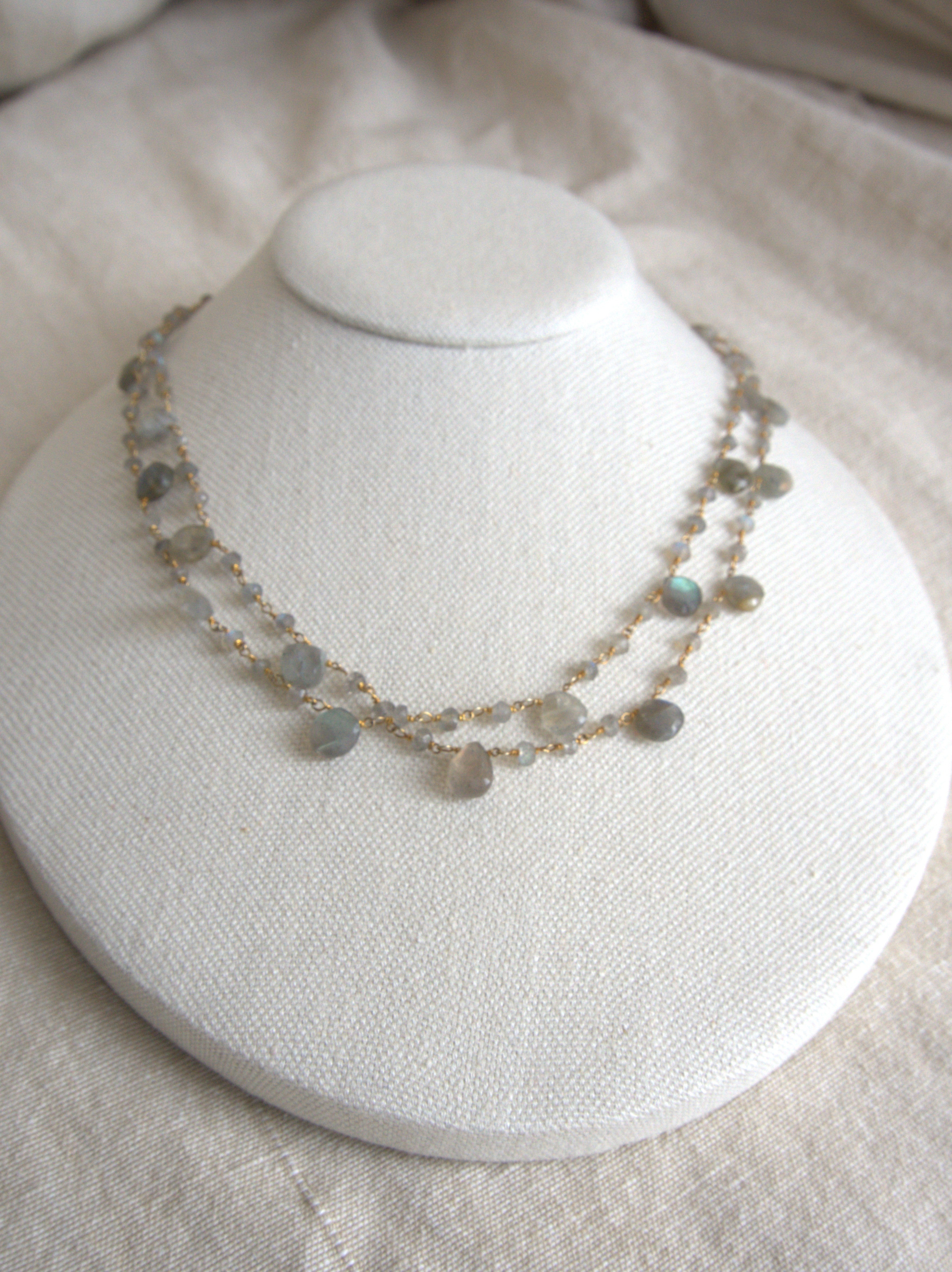 Collana Rosario lunga con pietre a goccia - labradorite