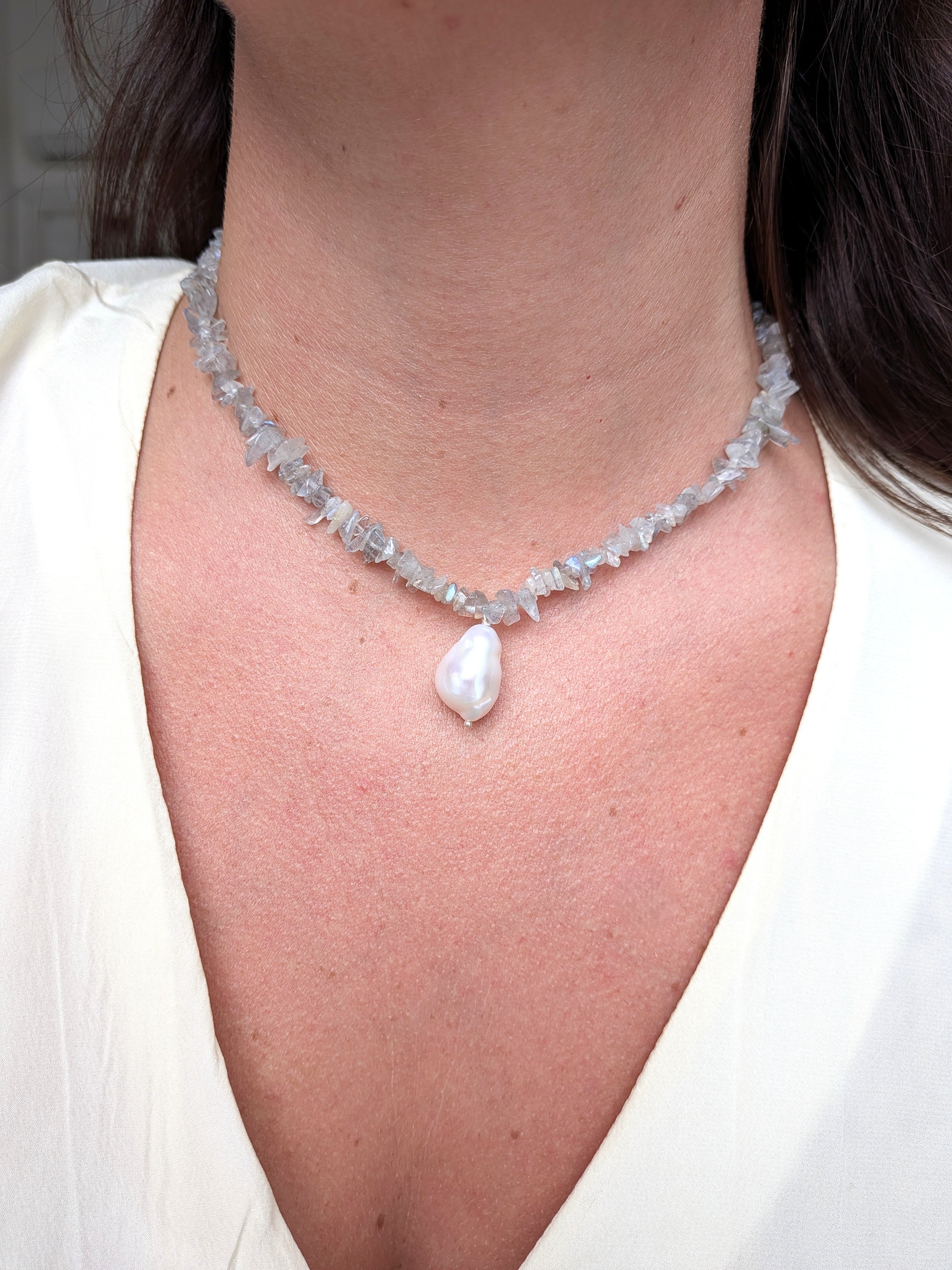 Amuleto della Perla - Labradorite e Perla bianca
