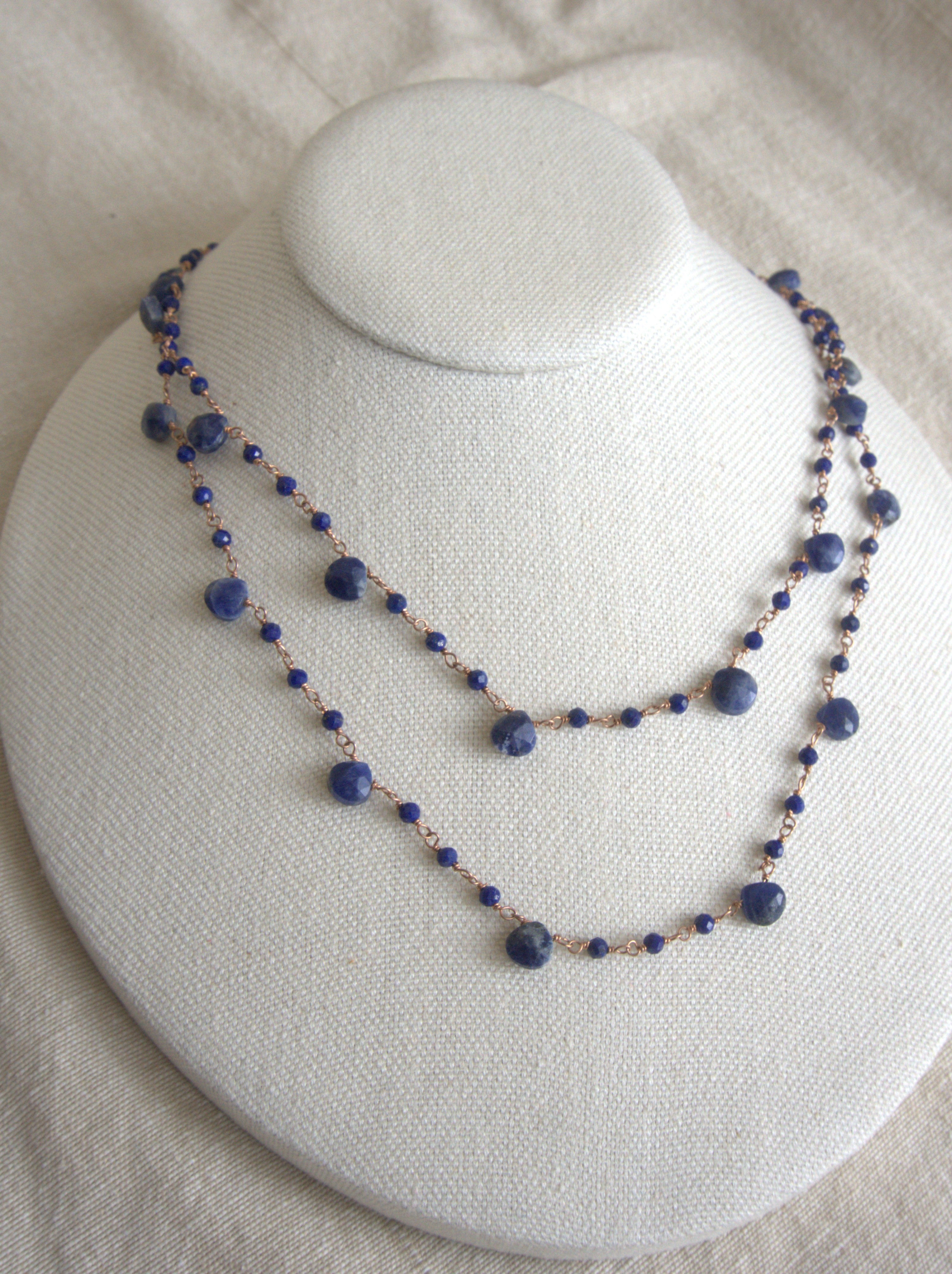 Collana Rosario lunga con pietre a goccia - lapislazzuli