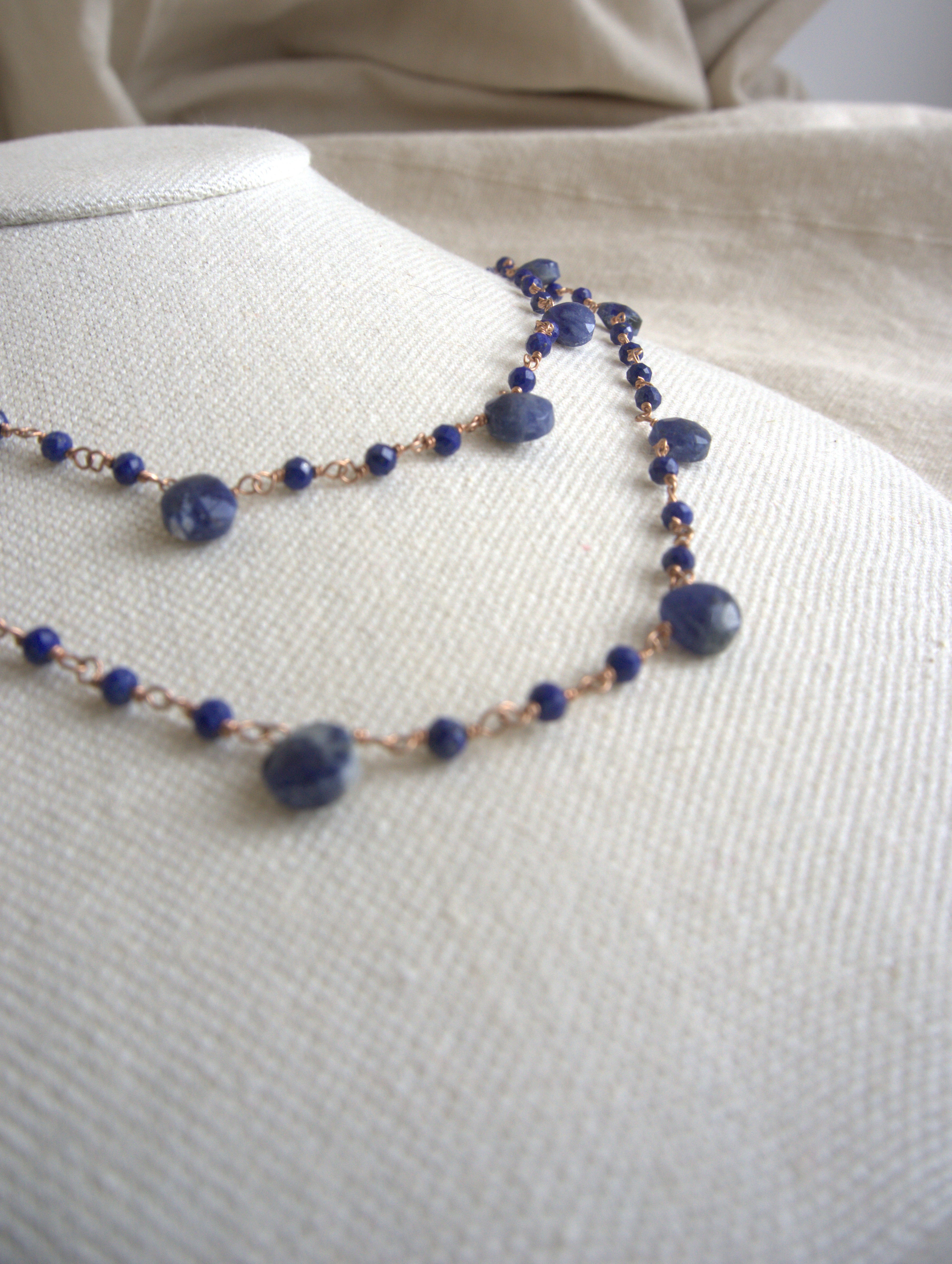 Collana Rosario lunga con pietre a goccia - lapislazzuli