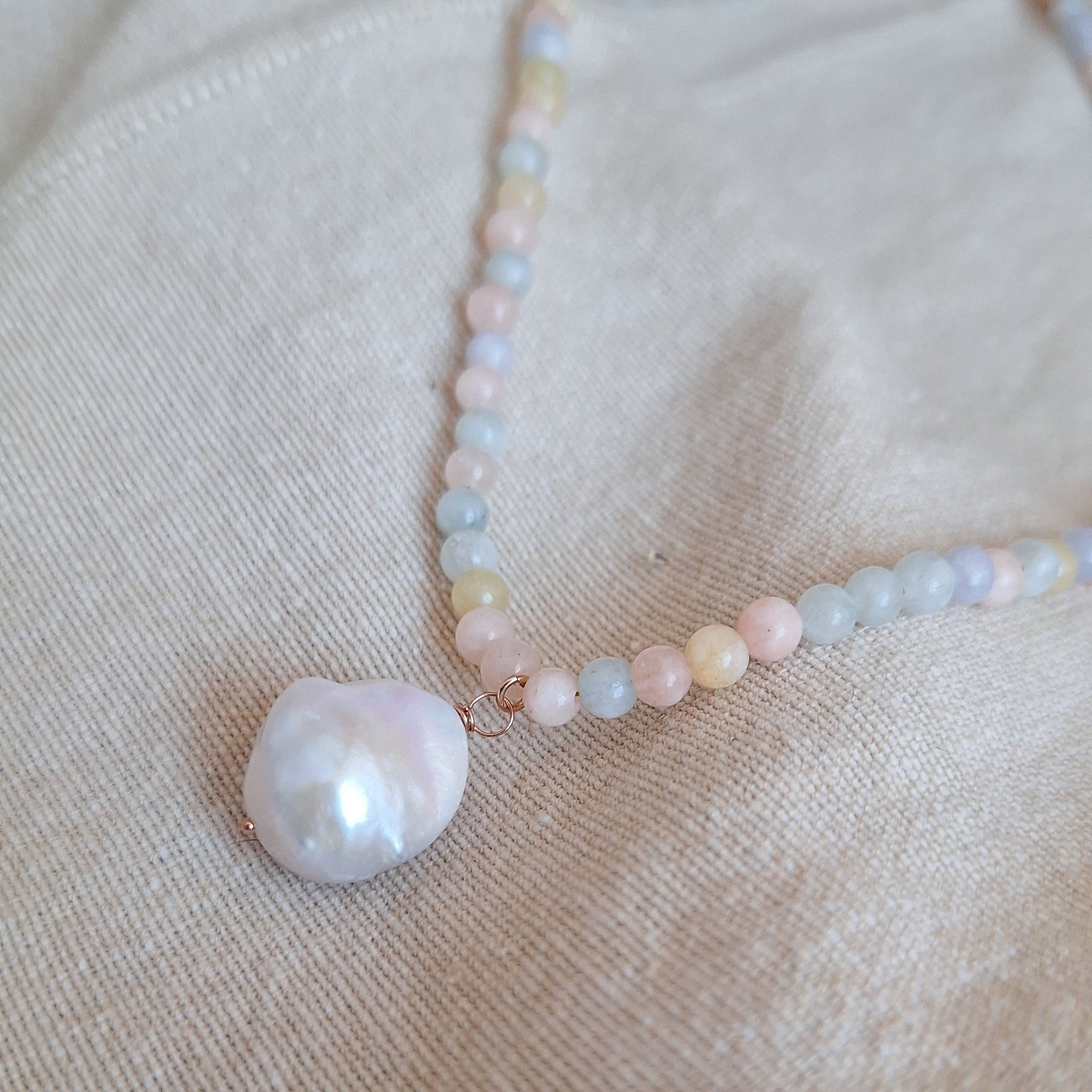 Amuleto della Perla - Morganite e Perla bianca