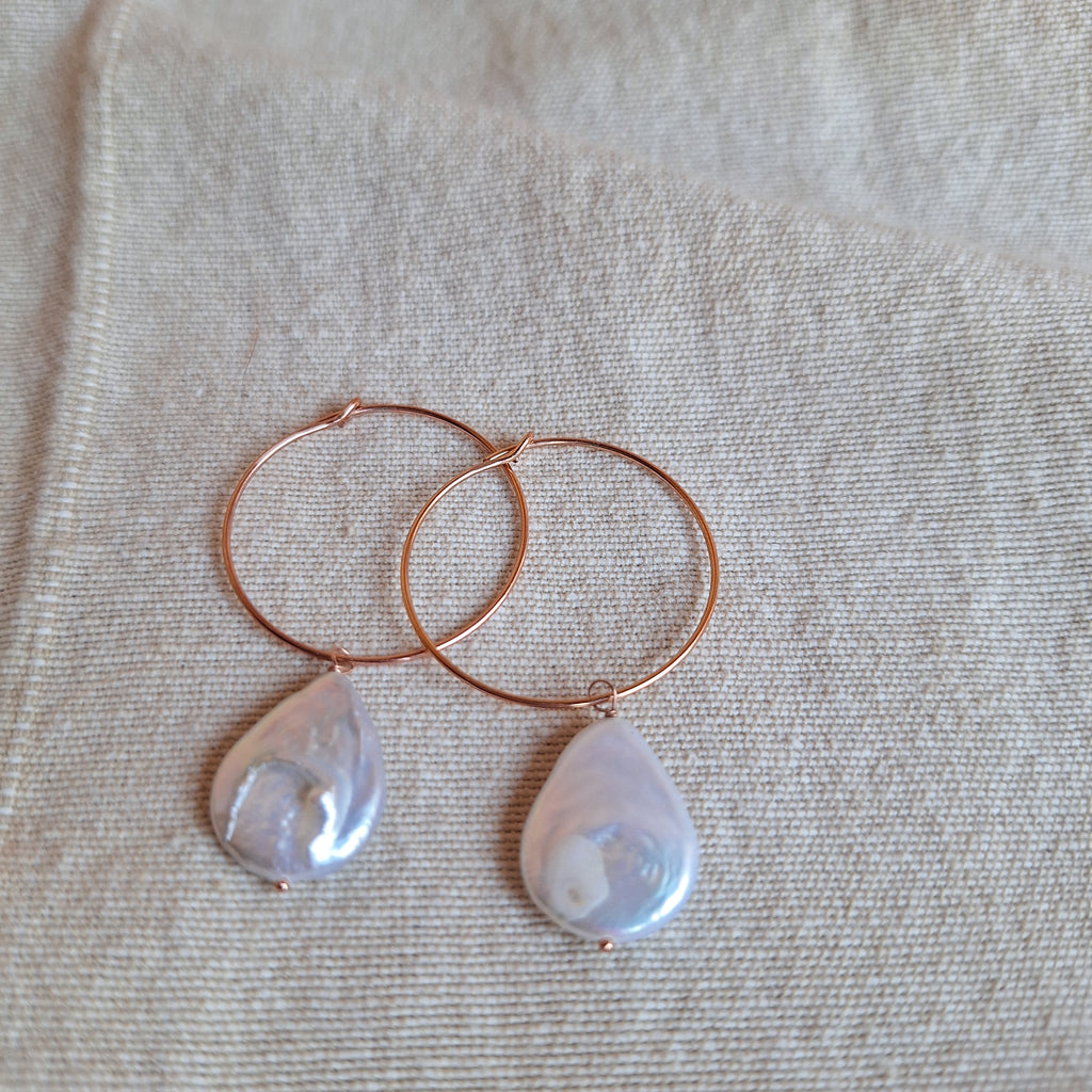 Orecchini Perla Bianca a goccia - argento placcato oro rosa
