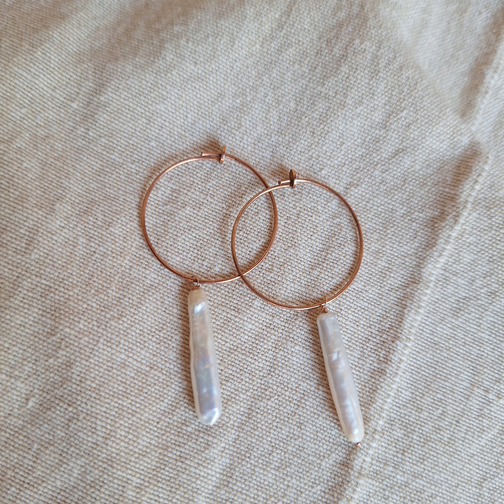 Orecchini Perla Cilindrica - argento placcato oro rosa