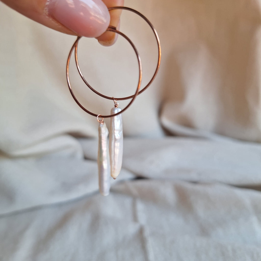Orecchini Perla Cilindrica - argento placcato oro rosa