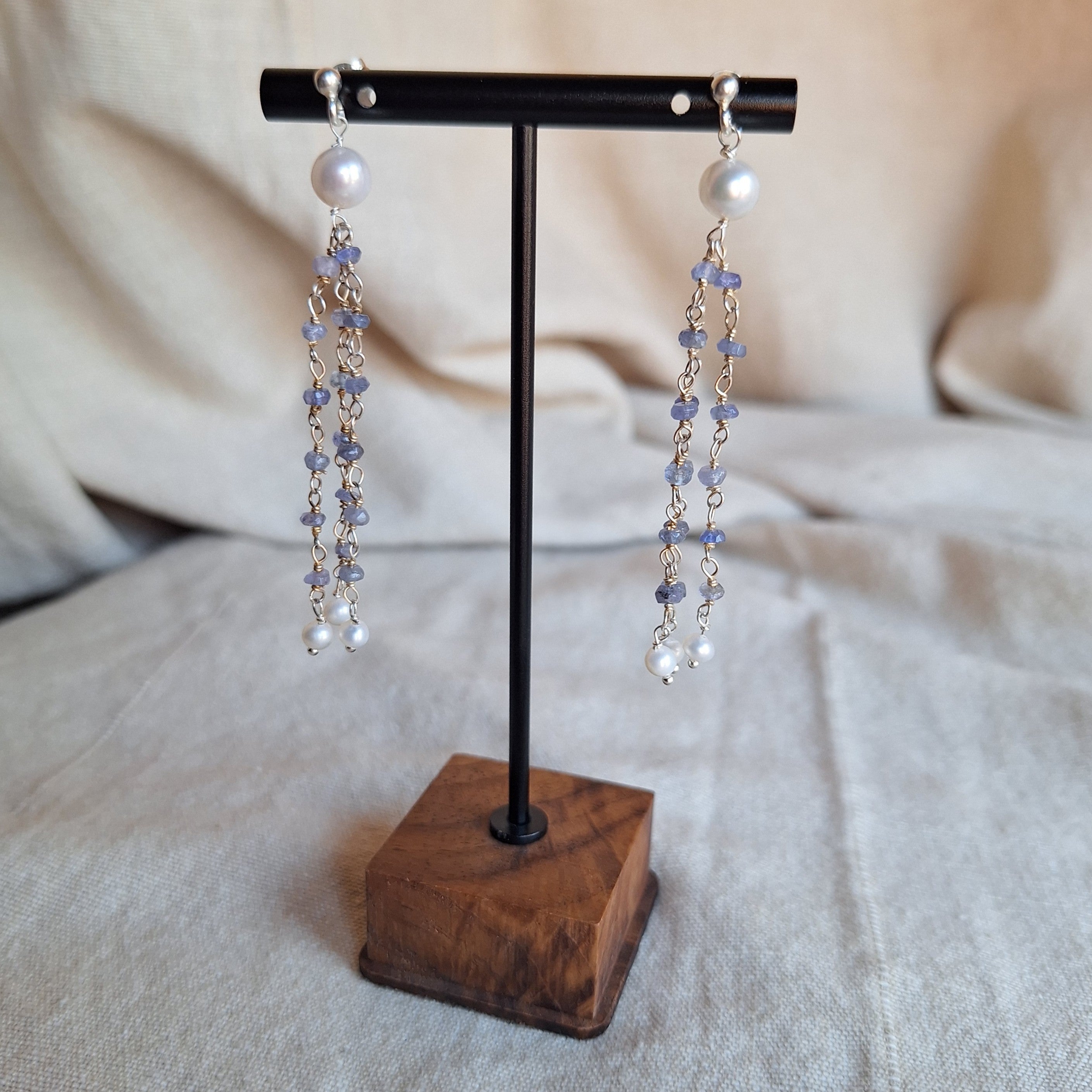 Orecchini Rosario Acquamarina e Perla Bianca - argento bianco