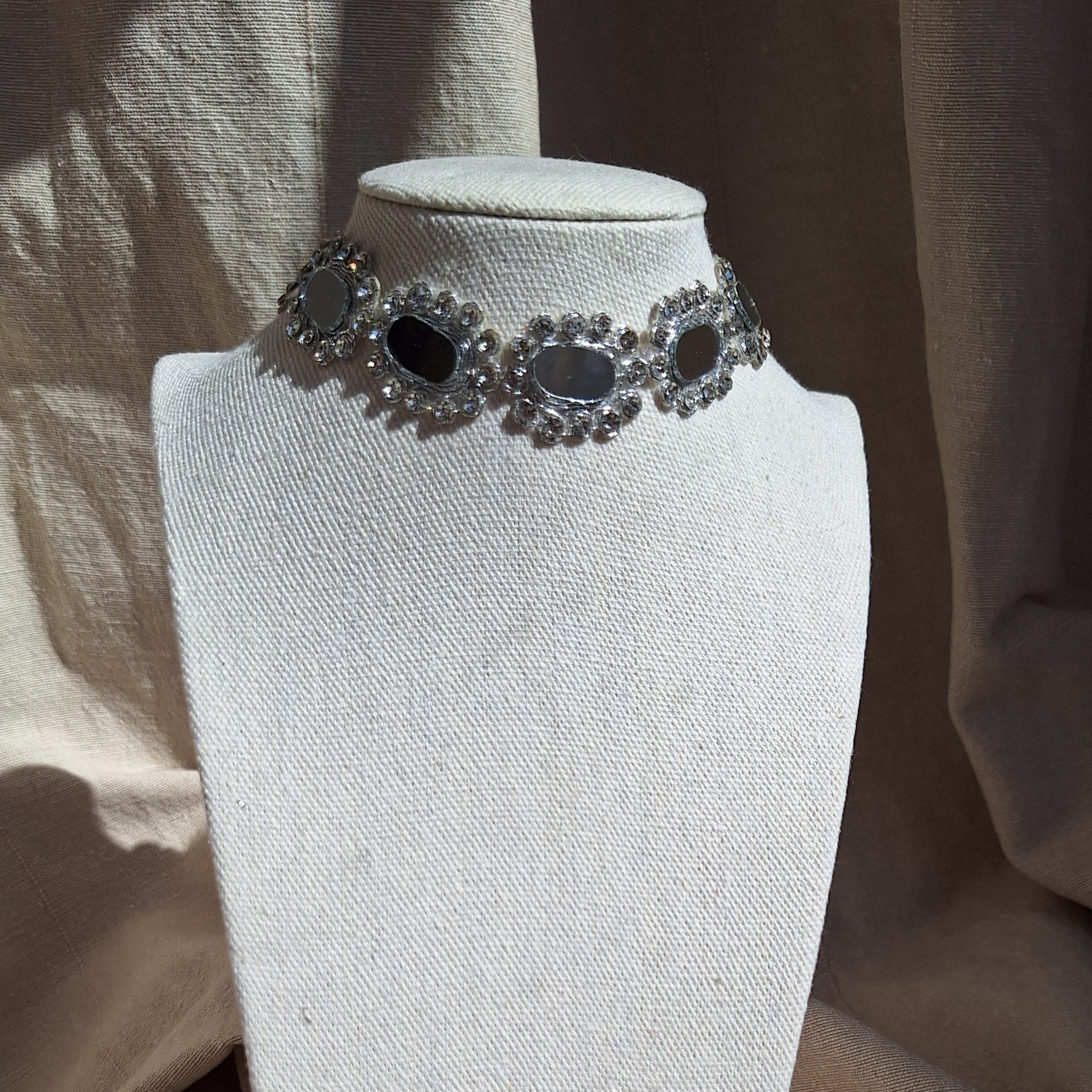 Collana Ovali e Strass - Argento