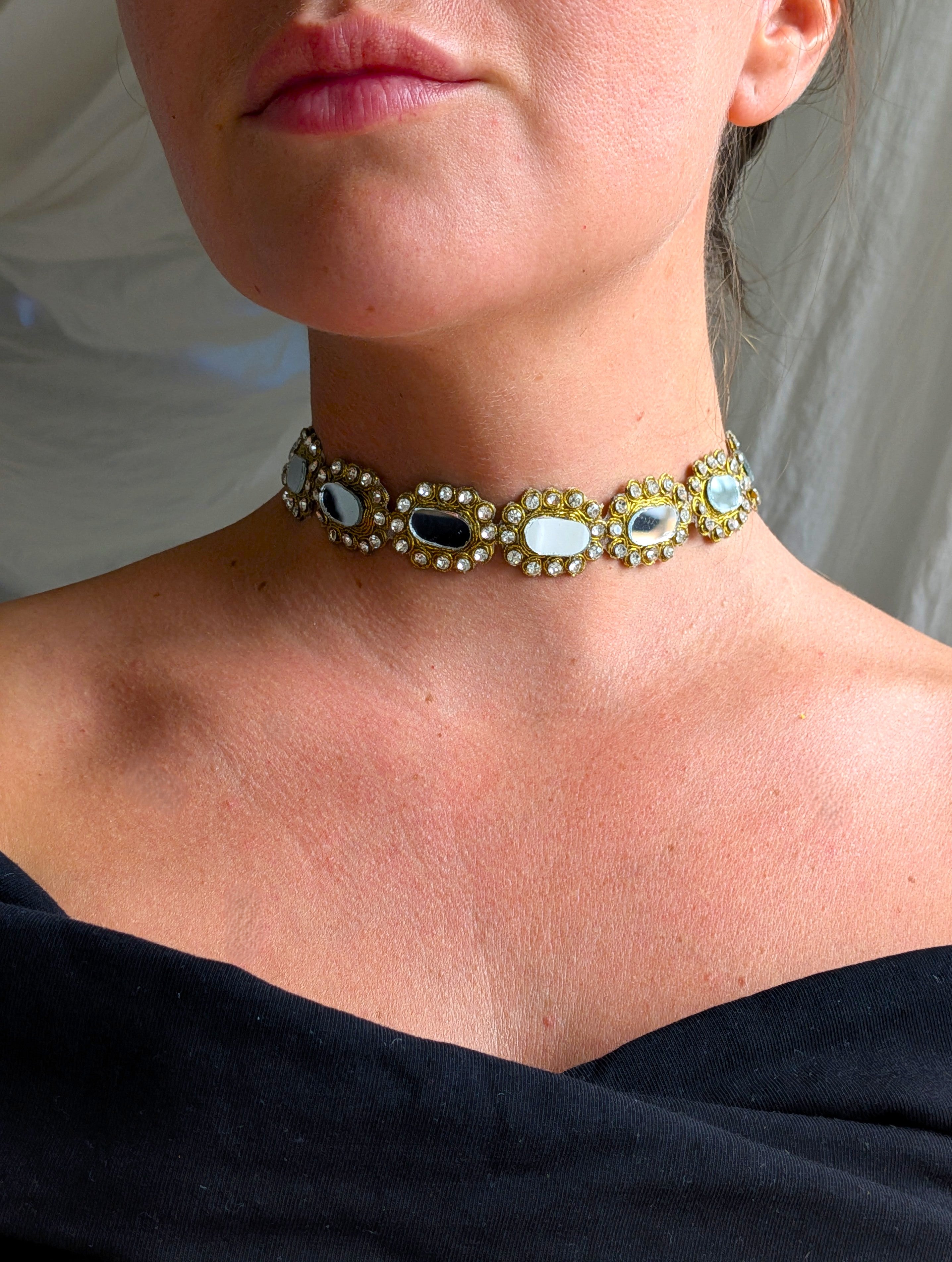 Collana Ovali e Strass - Oro