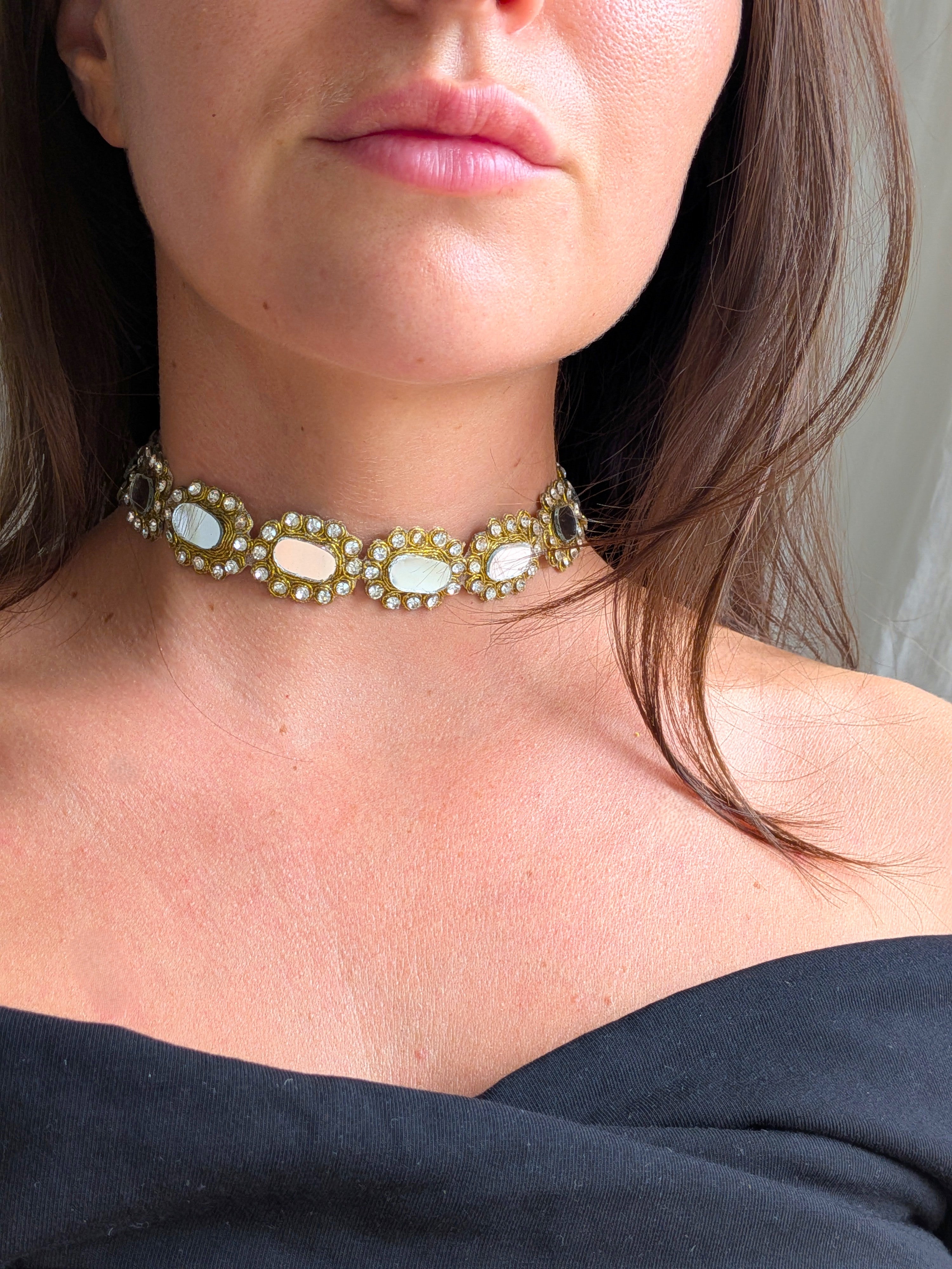 Collana Ovali e Strass - Oro