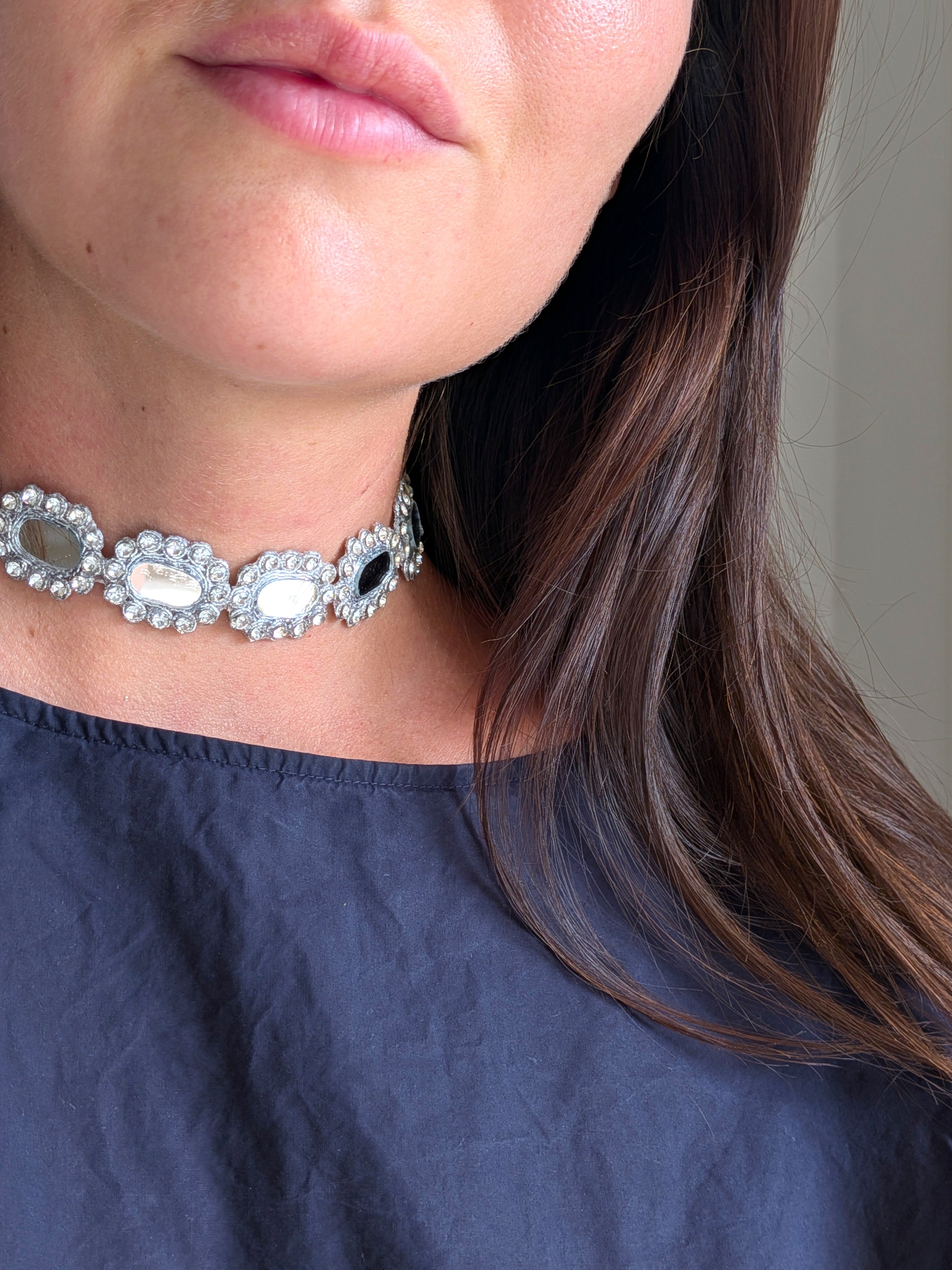 Collana Ovali e Strass - Argento