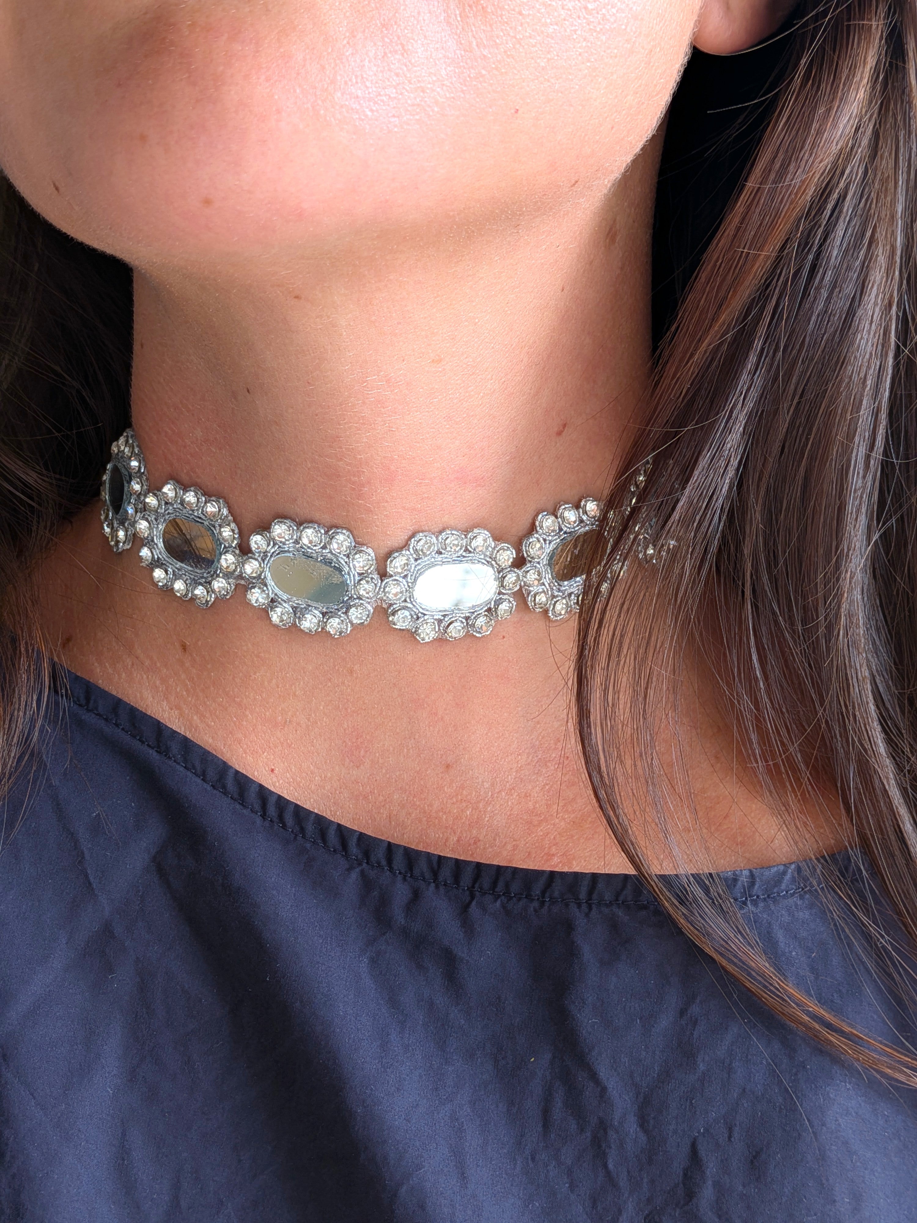 Collana Ovali e Strass - Argento