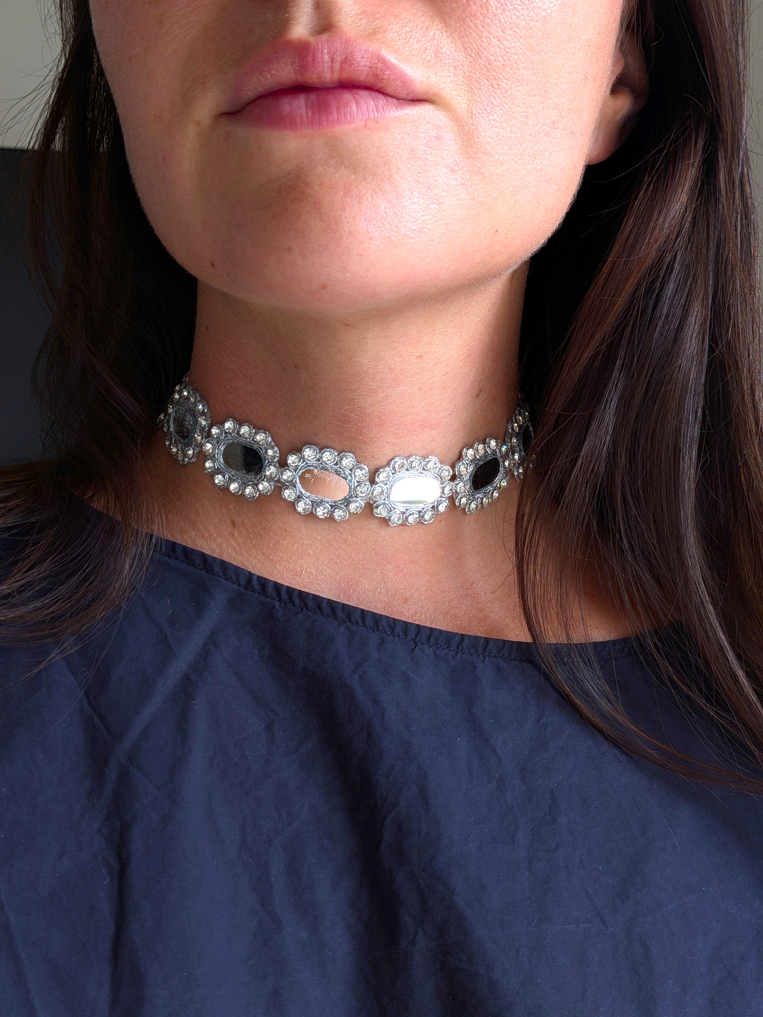 Collana Ovali e Strass - Argento