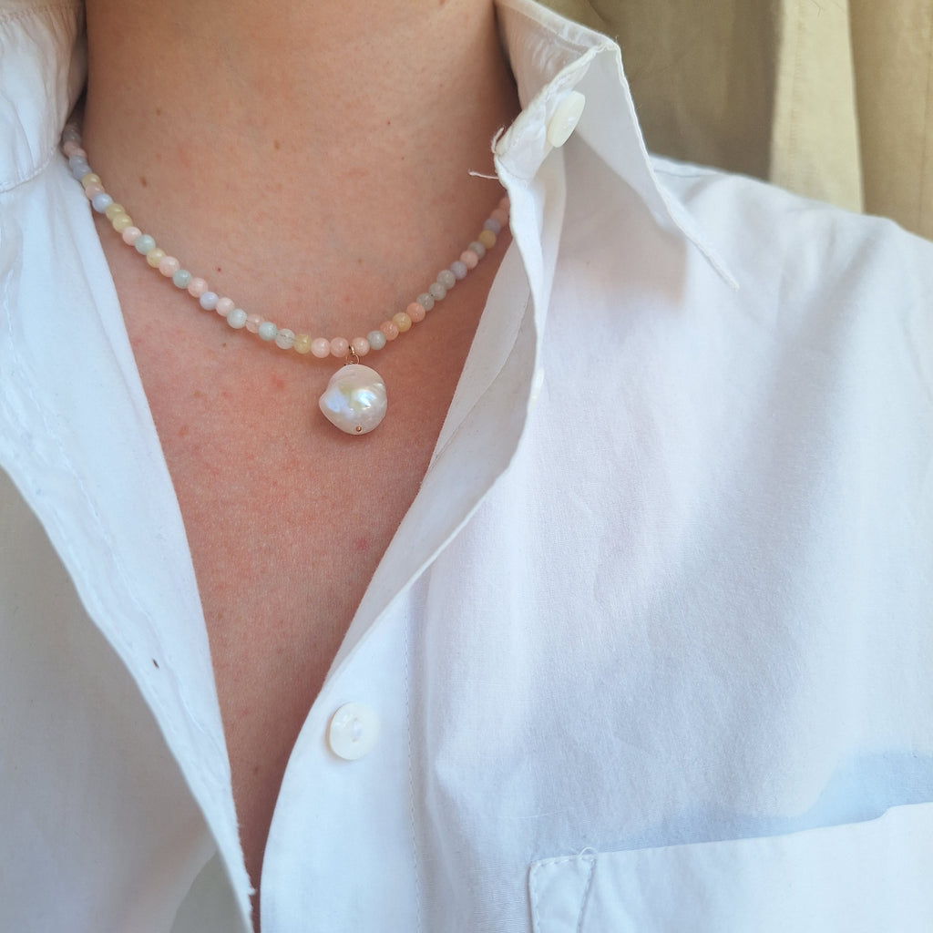 Amuleto della Perla - Morganite e Perla bianca