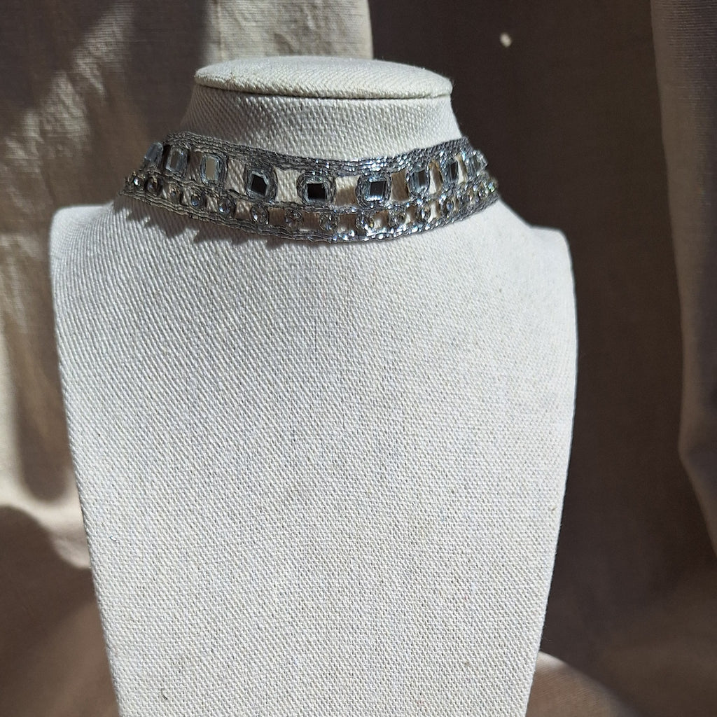 Collana Quadratini e Strass - Argento