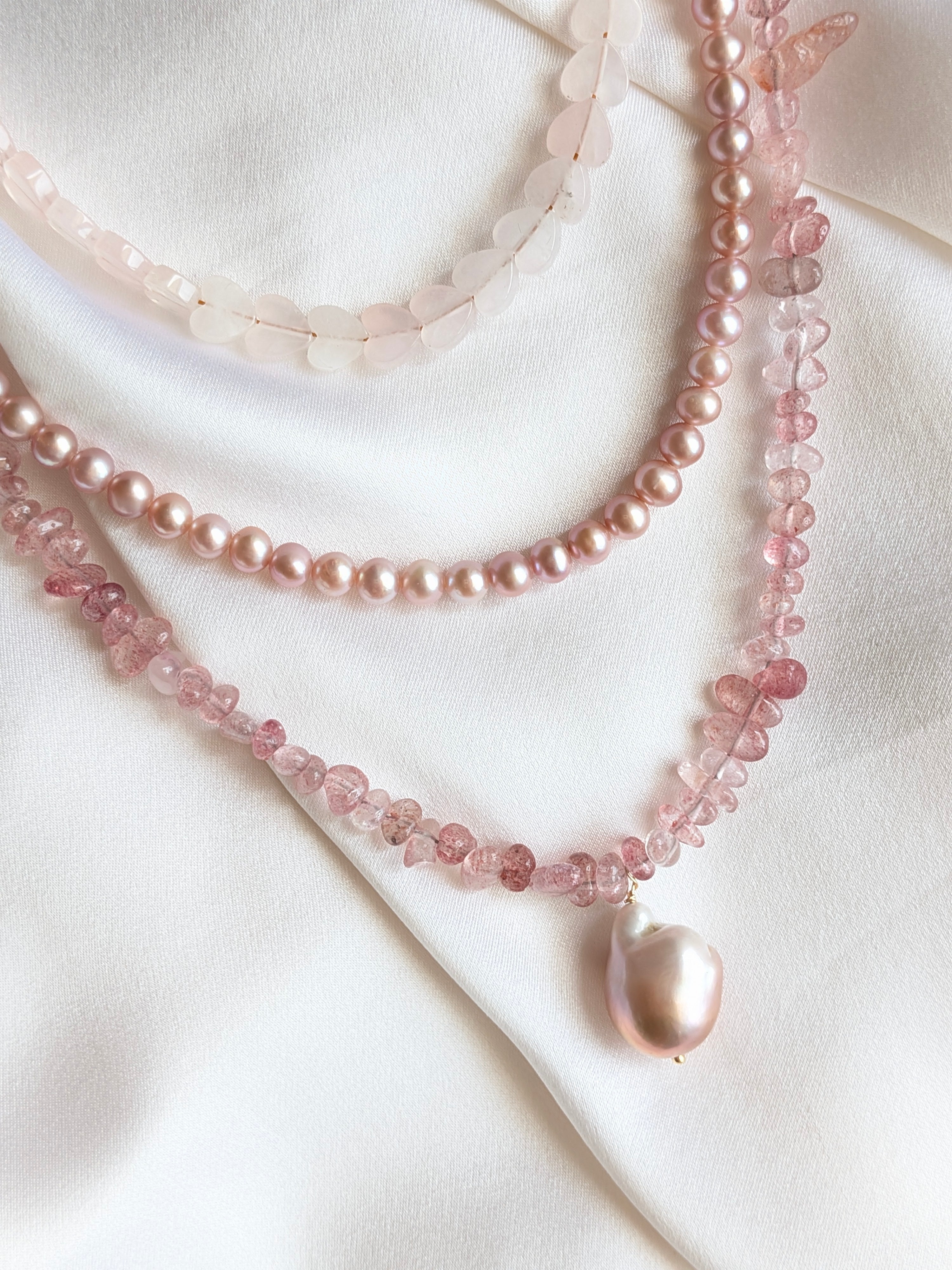 Girocollo Cuoricini - Quarzo Rosa