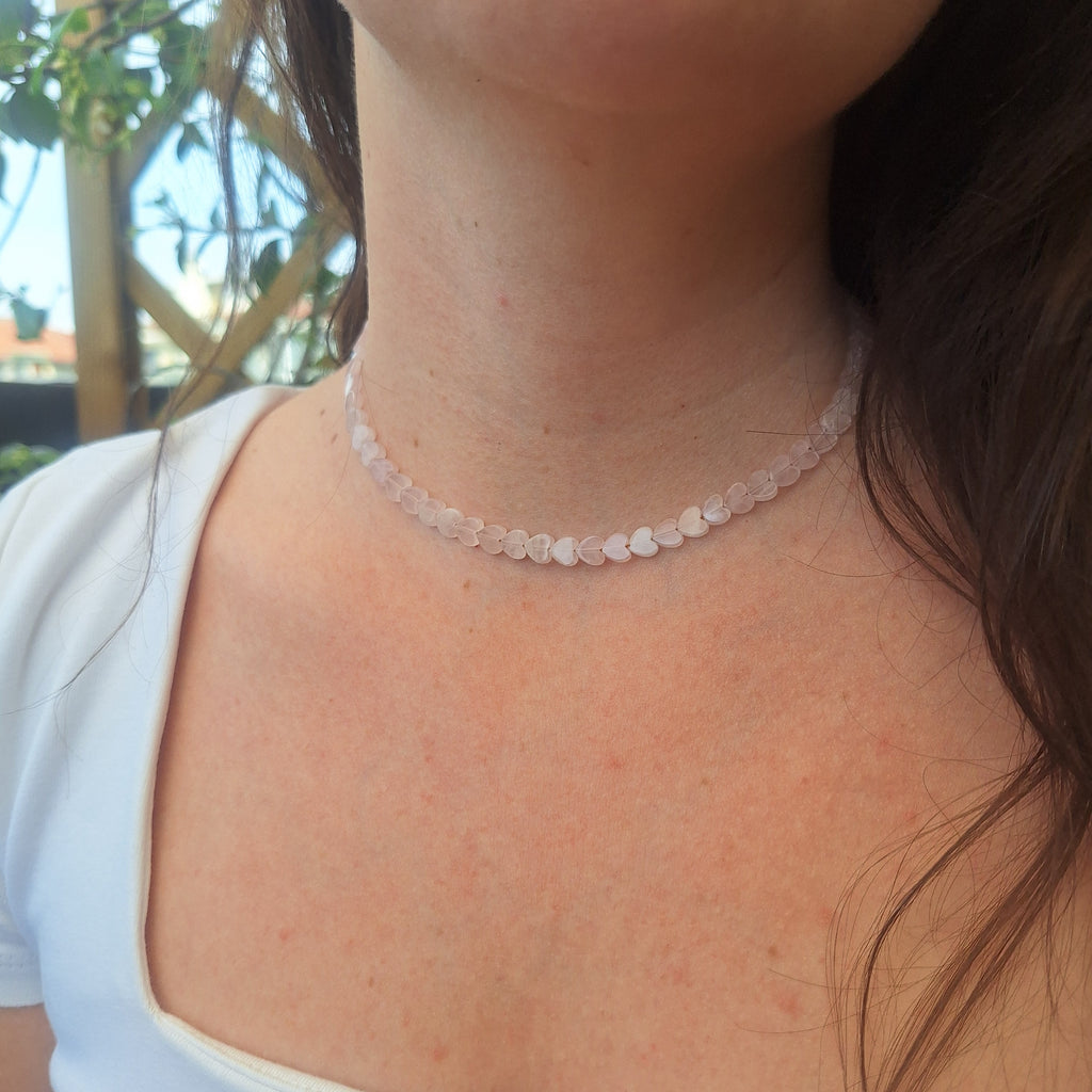 Girocollo Cuoricini - Quarzo Rosa