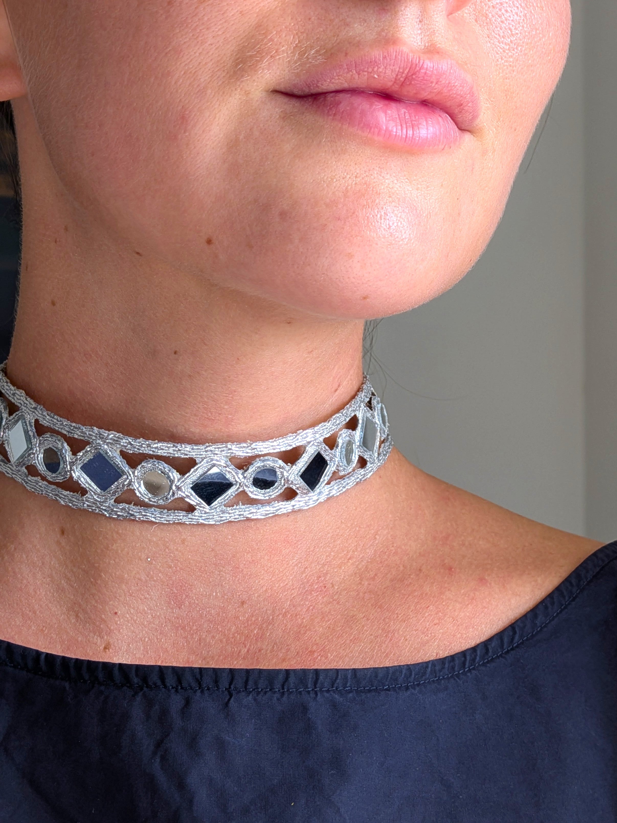Collana Choker Rombi e Cerchi - Argento