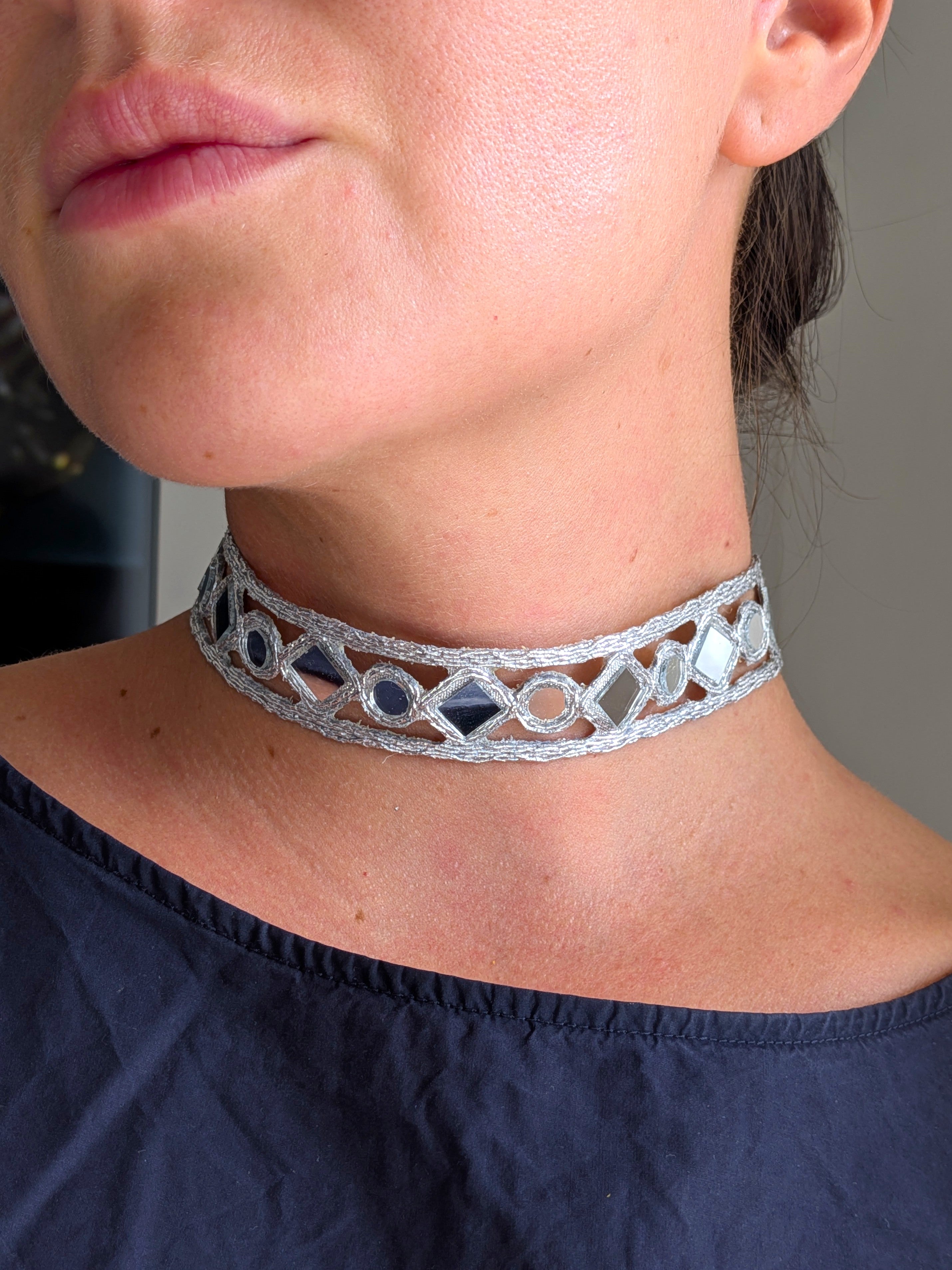 Collana Choker Rombi e Cerchi - Argento