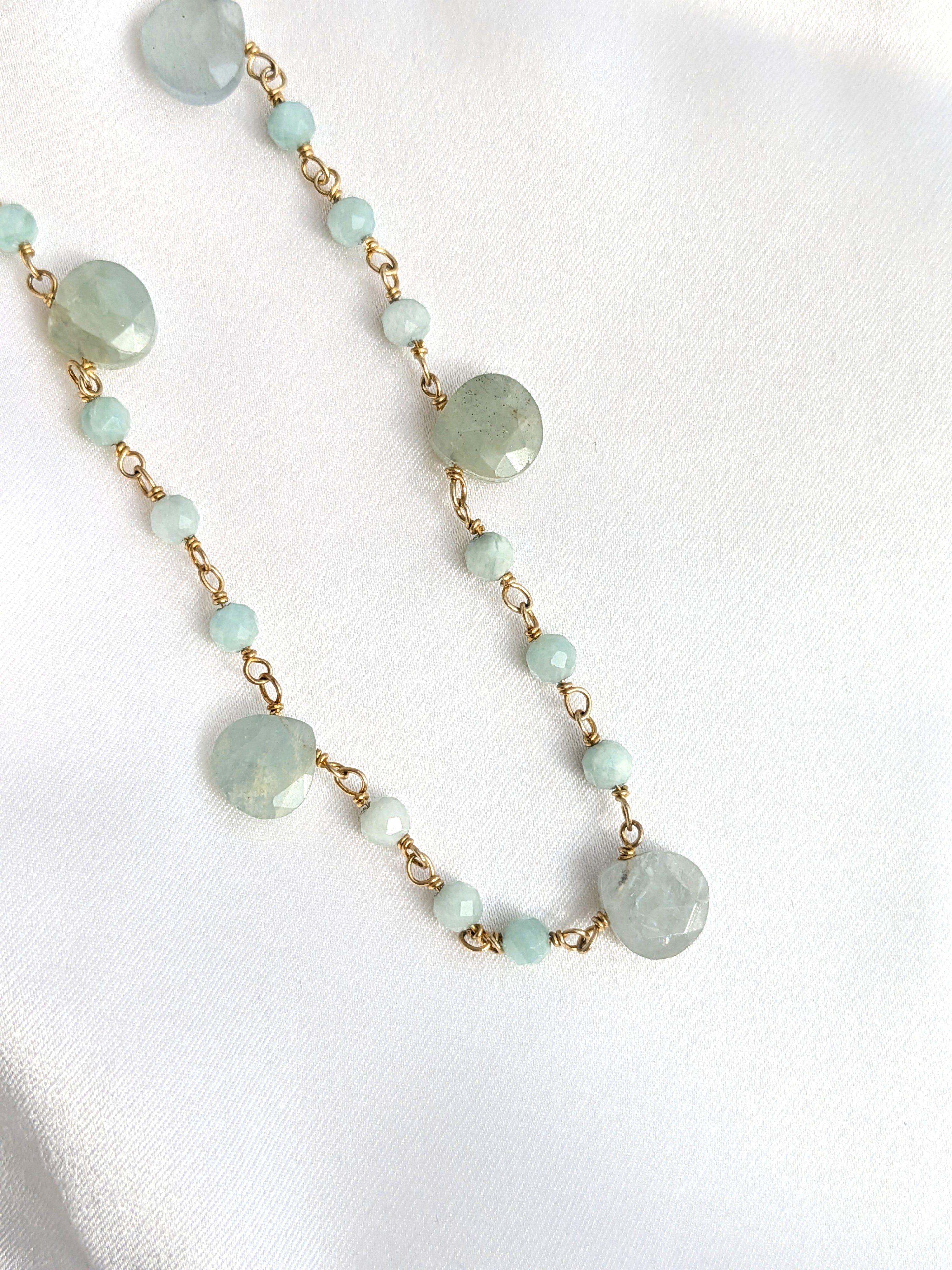 Collana Rosario lunga con pietre a goccia - Amazzonite