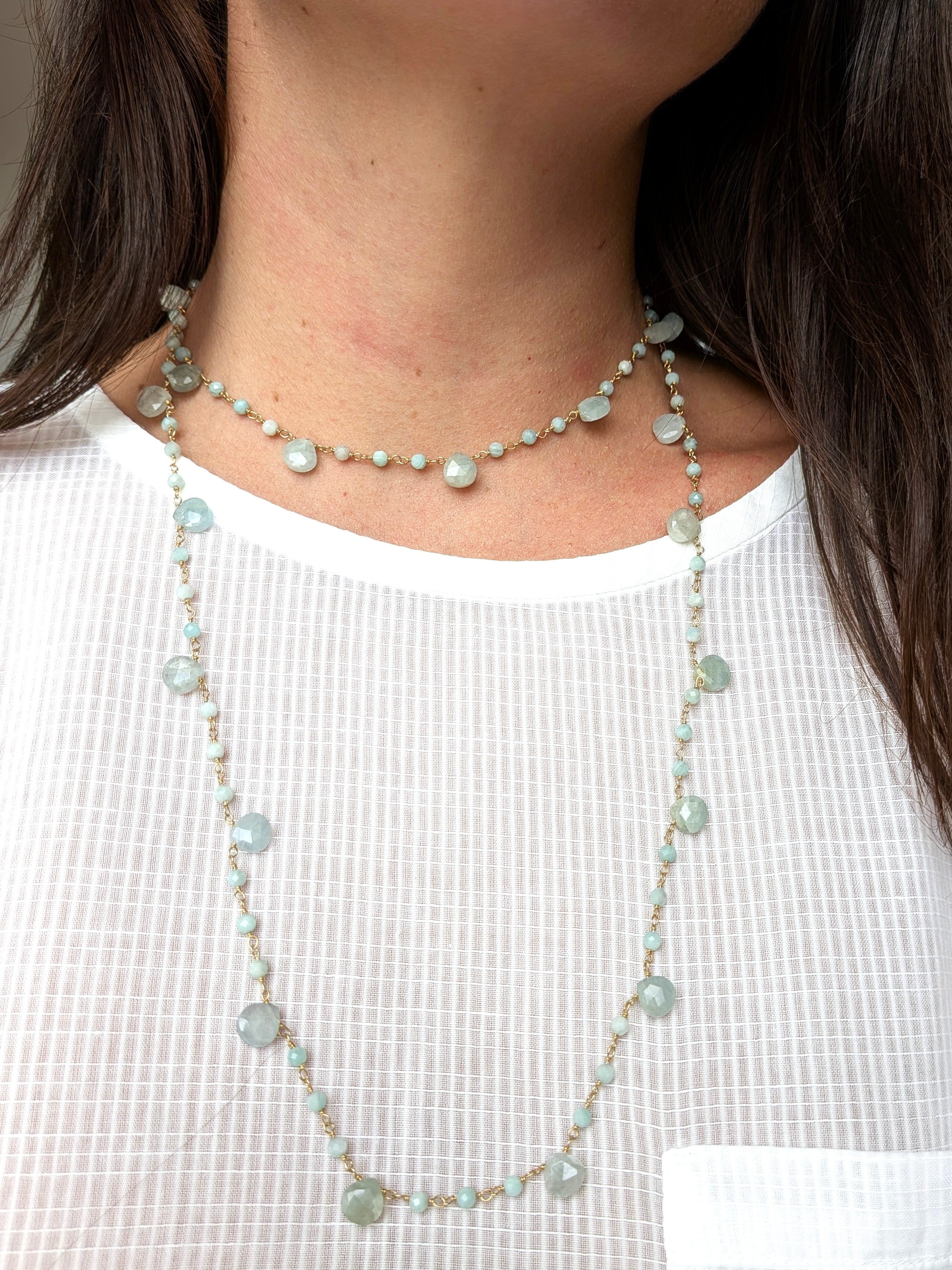 Collana Rosario lunga con pietre a goccia - Amazzonite