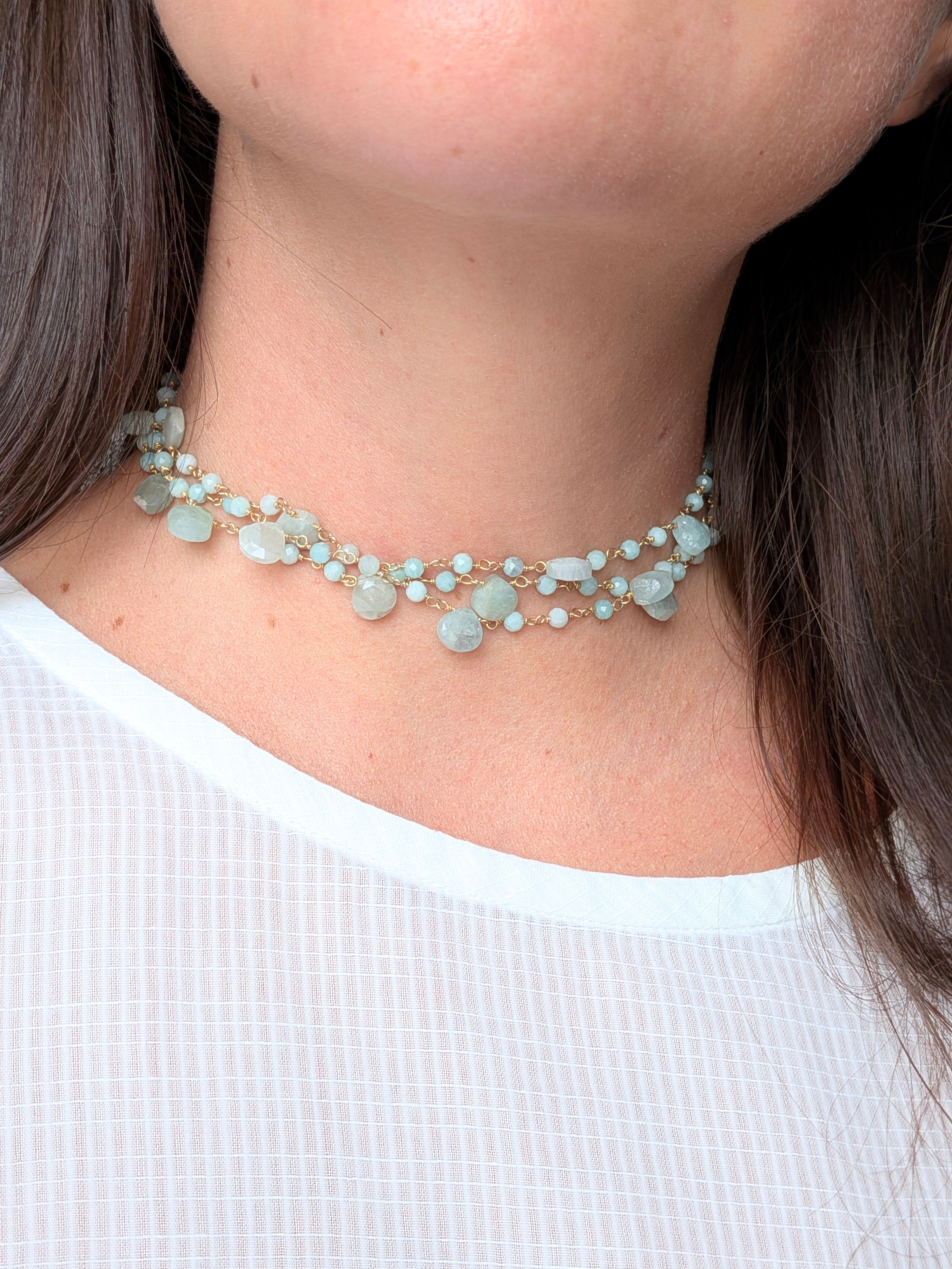 Collana Rosario lunga con pietre a goccia - Amazzonite