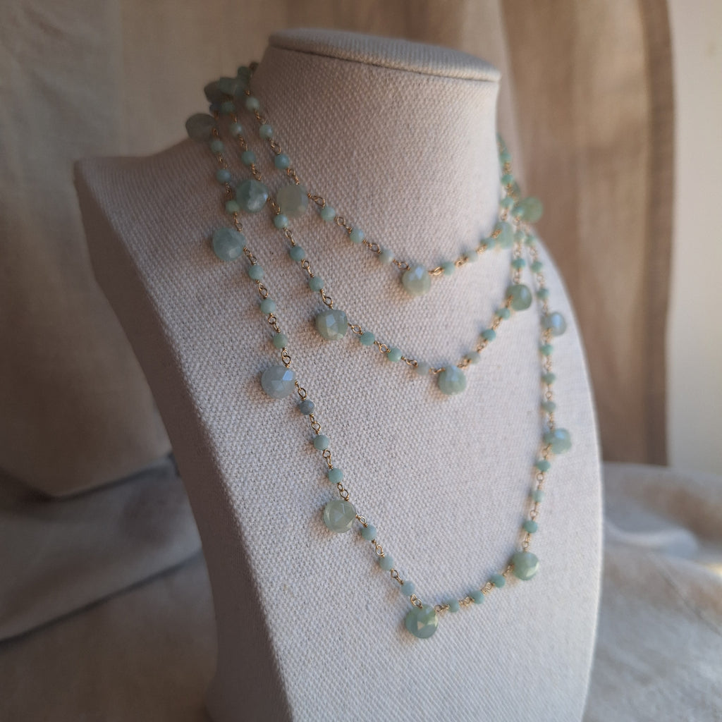Collana Rosario lunga con pietre a goccia - Amazzonite