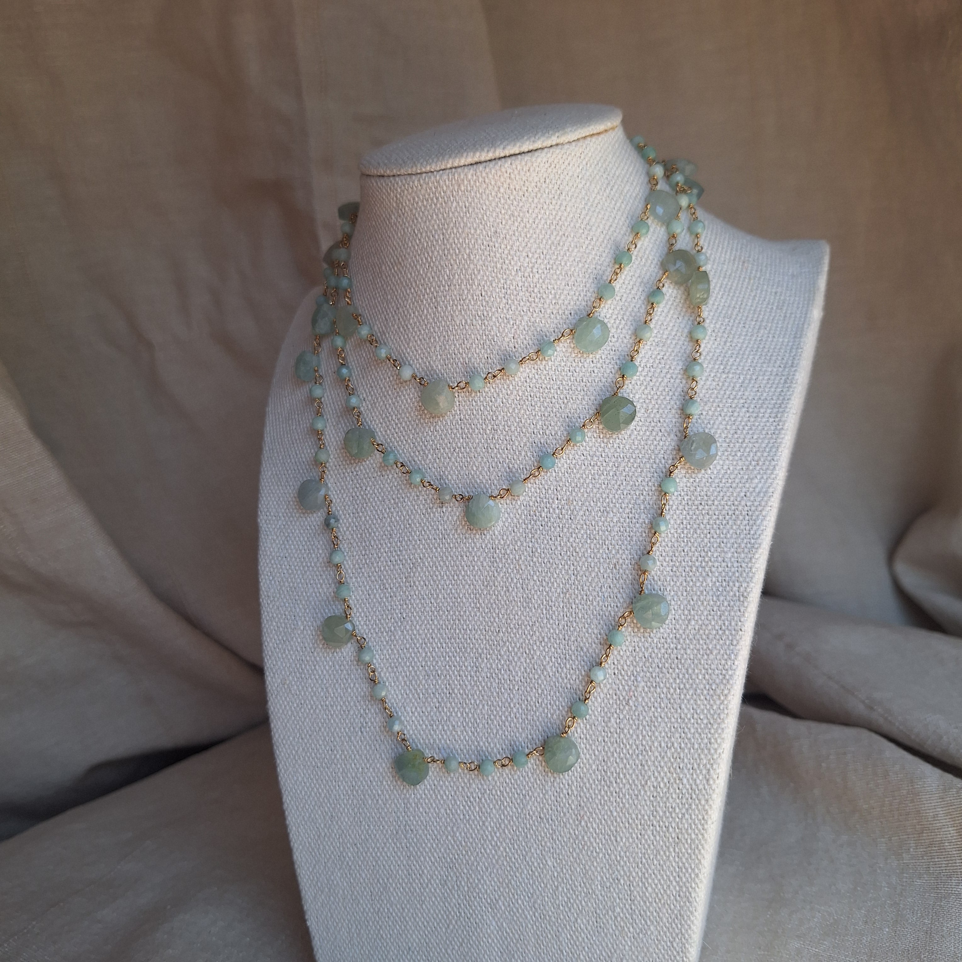 Collana Rosario lunga con pietre a goccia - Amazzonite