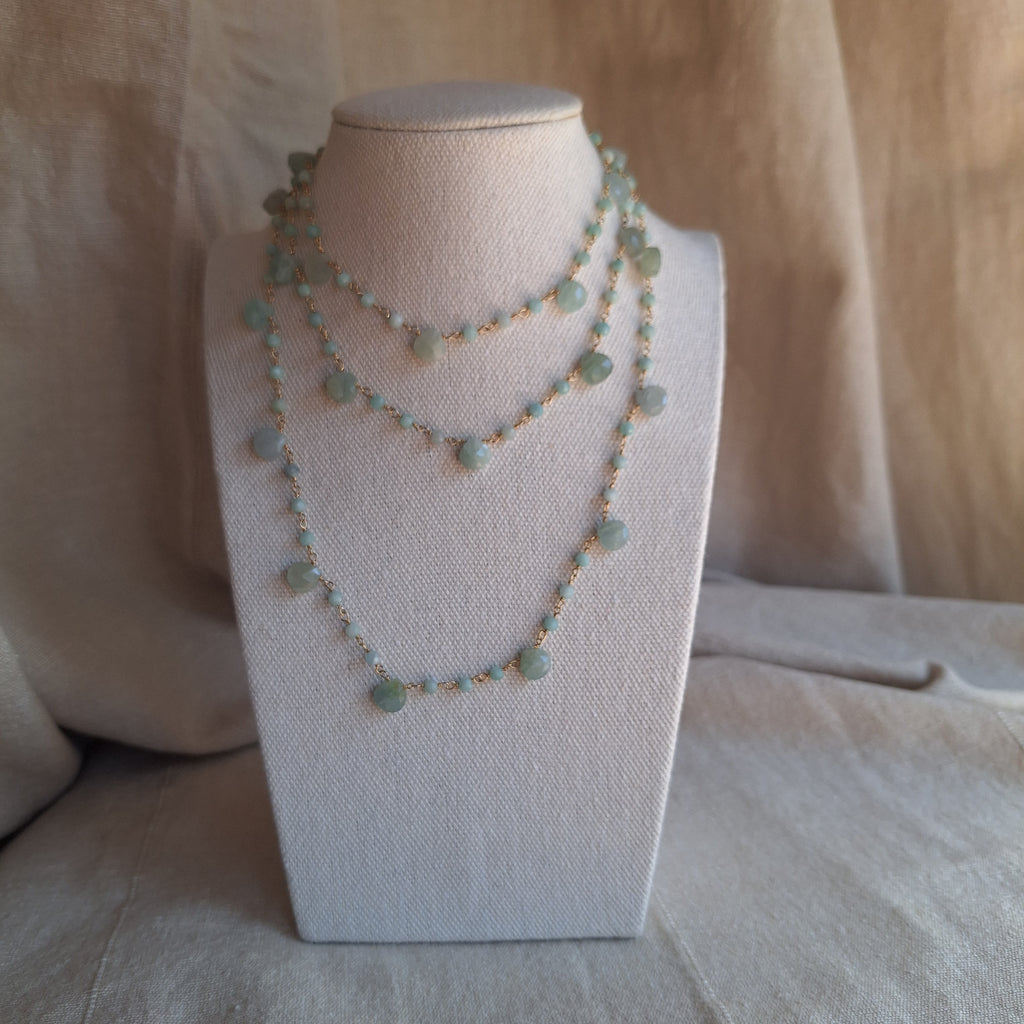 Collana Rosario lunga con pietre a goccia - Amazzonite