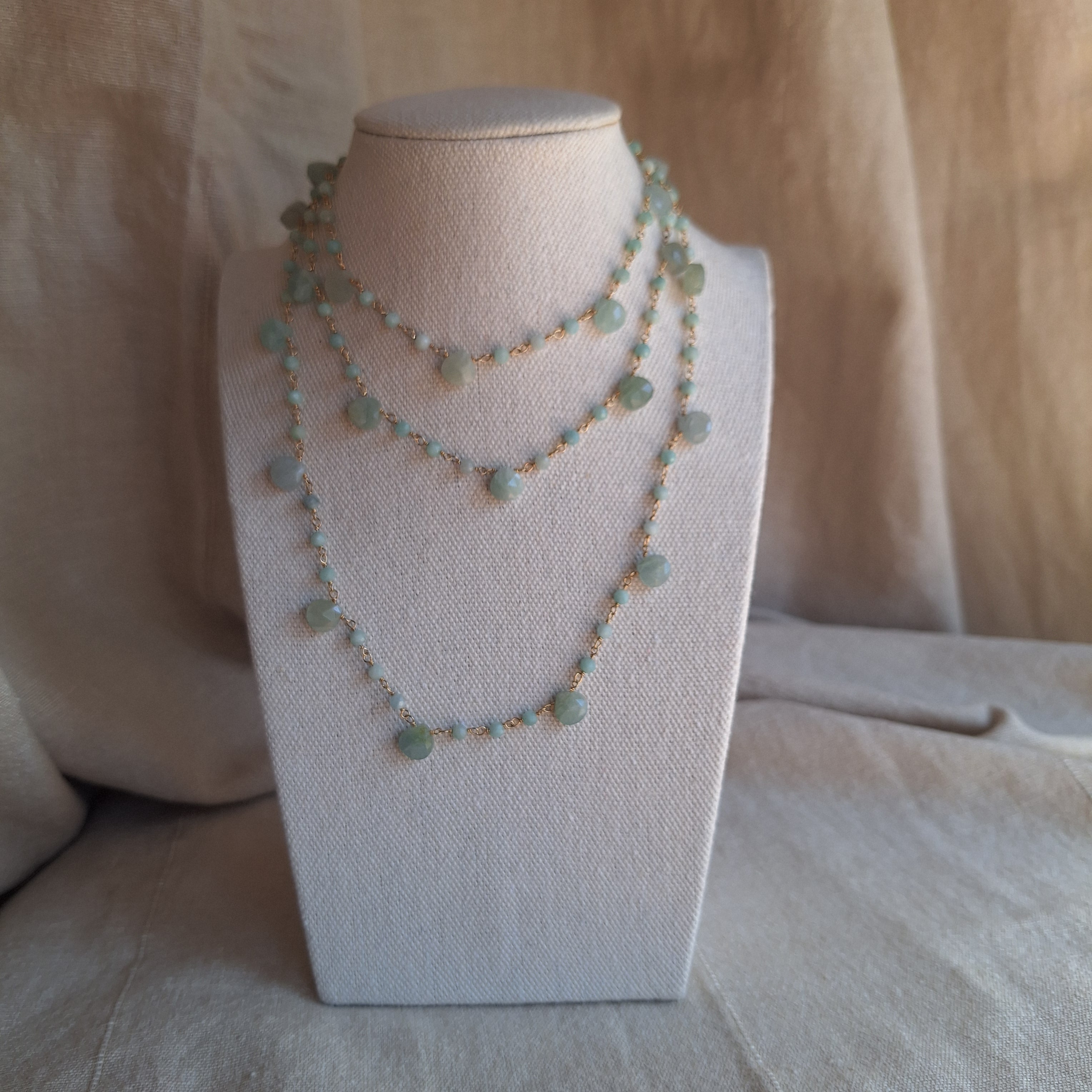 Collana Rosario lunga con pietre a goccia - Amazzonite