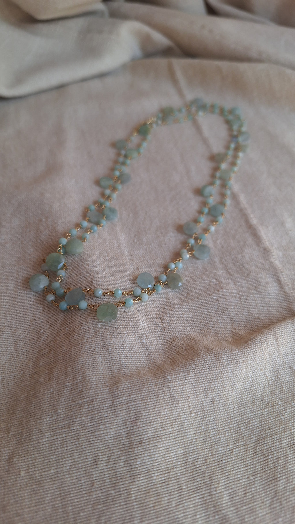 Collana Rosario lunga con pietre a goccia - Amazzonite