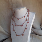 Collana Rosario lunga con pietre a goccia - Quarzo Fragola