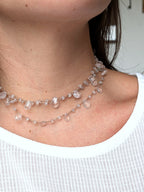 Collana Rosario lunga con pietre a goccia - quarzo rosa