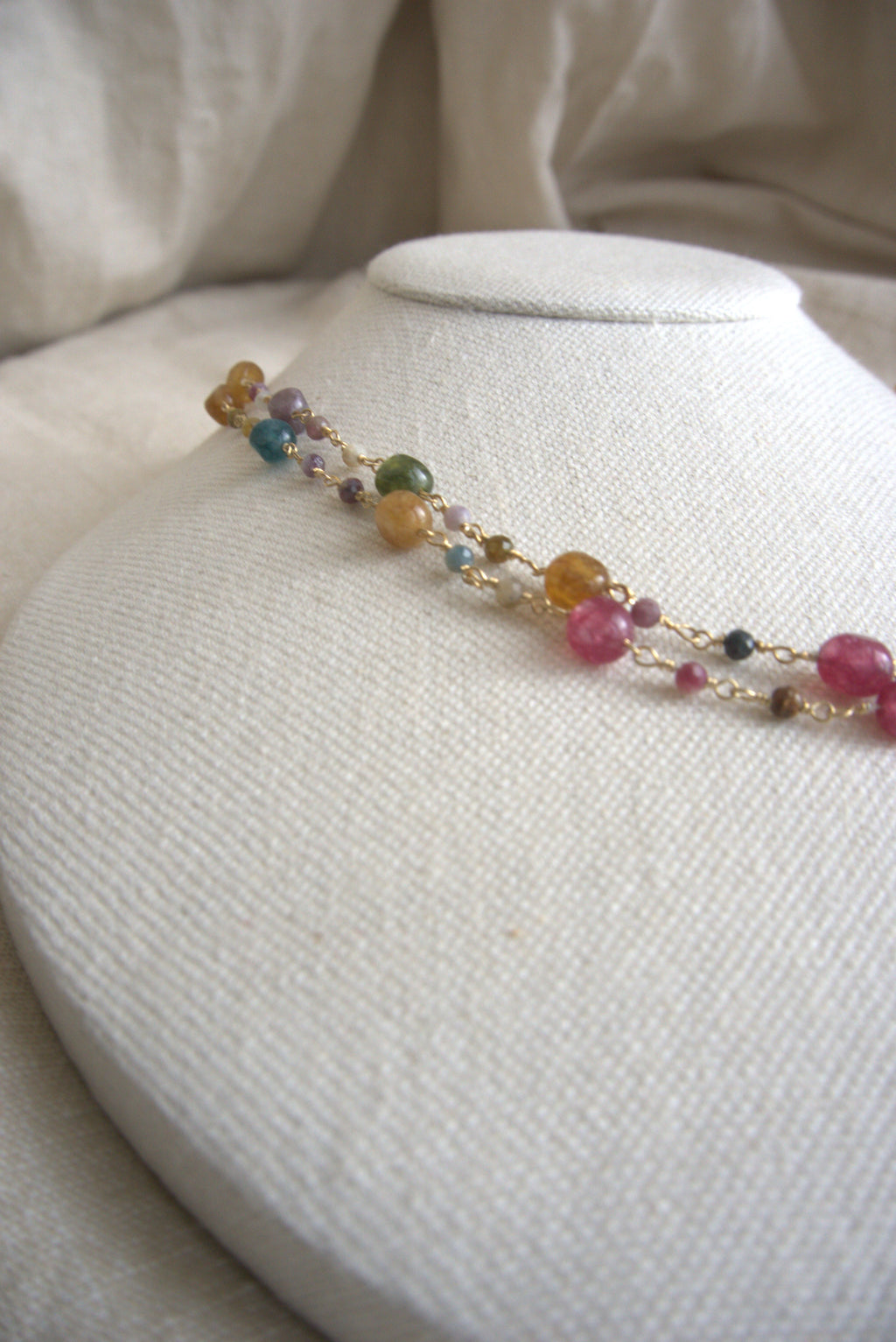 Collana Rosario lunga con pietre a goccia - tormalina