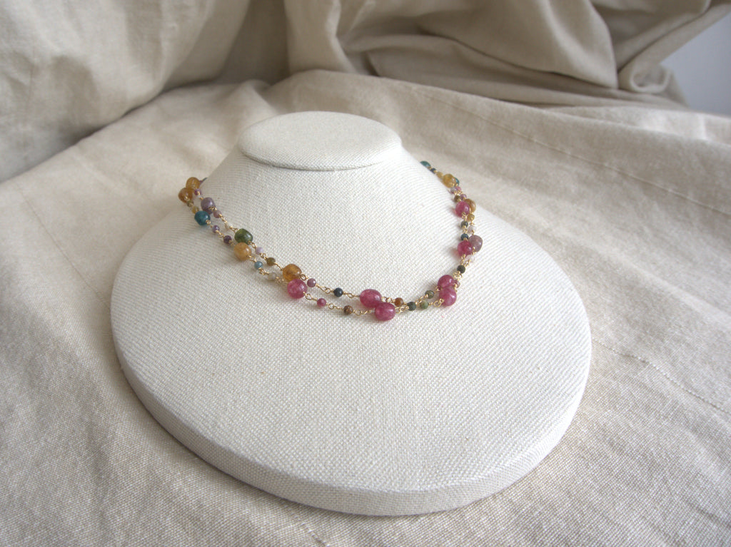 Collana Rosario lunga con pietre a goccia - tormalina